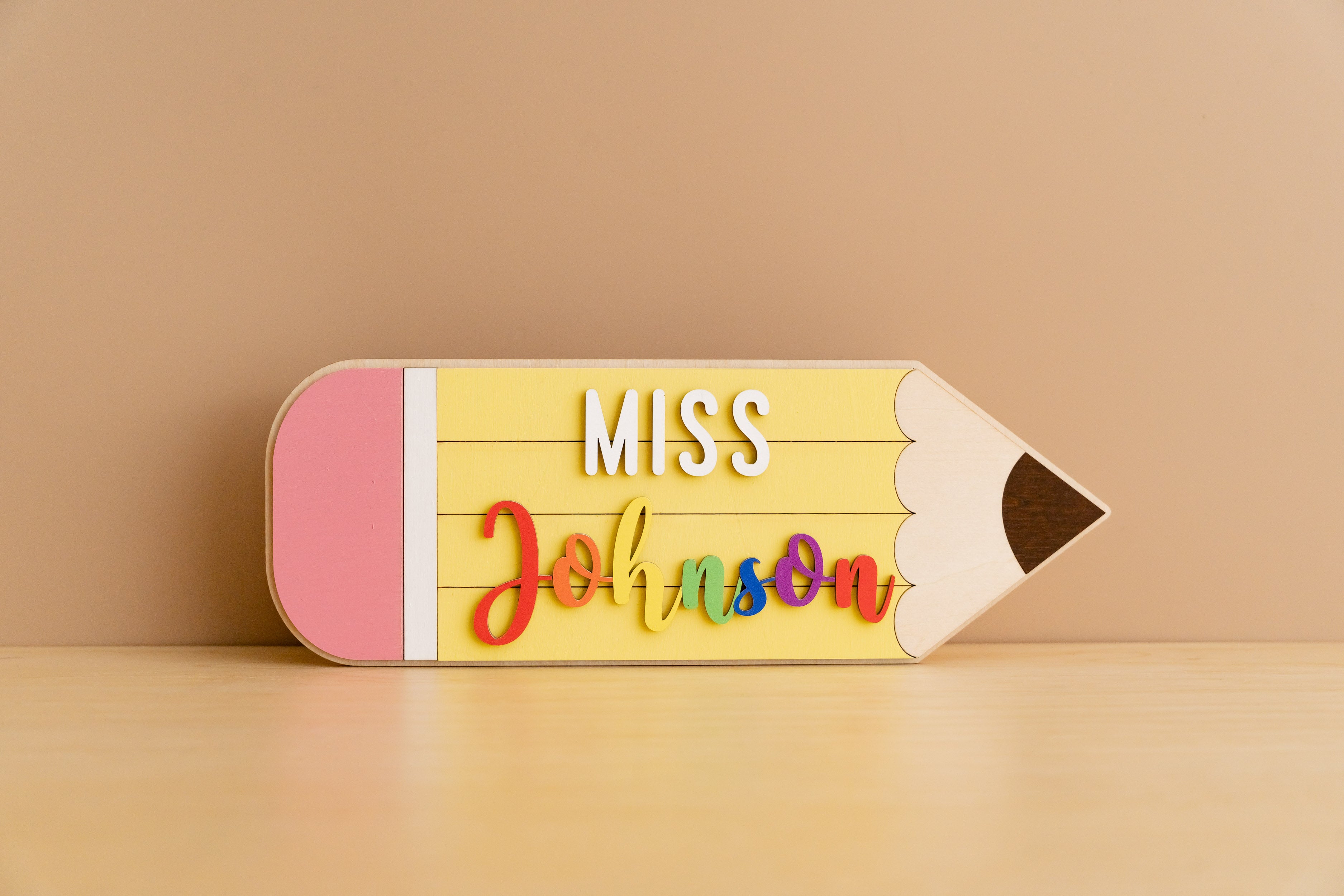 Customized Wooden Teacher's Pencil Nameplate For Desk Decor