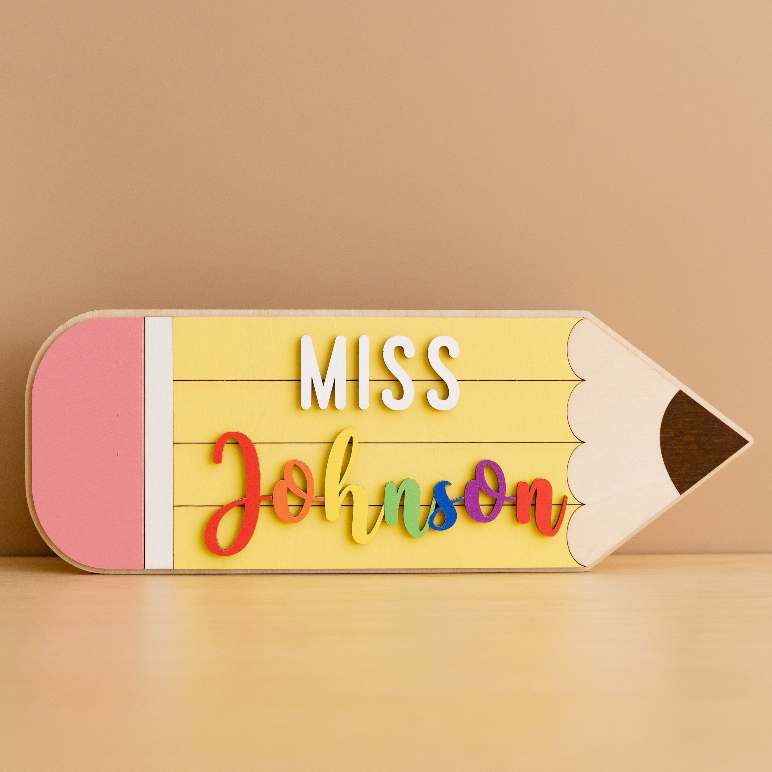 Personalized Wooden Teacher’s Pencil Sign for Teacher Gifts and Desk Decor R02