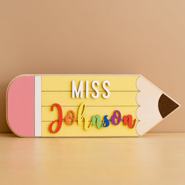 Personalized Wooden Teacher’s Pencil Sign for Teacher Gifts and Desk Decor R02