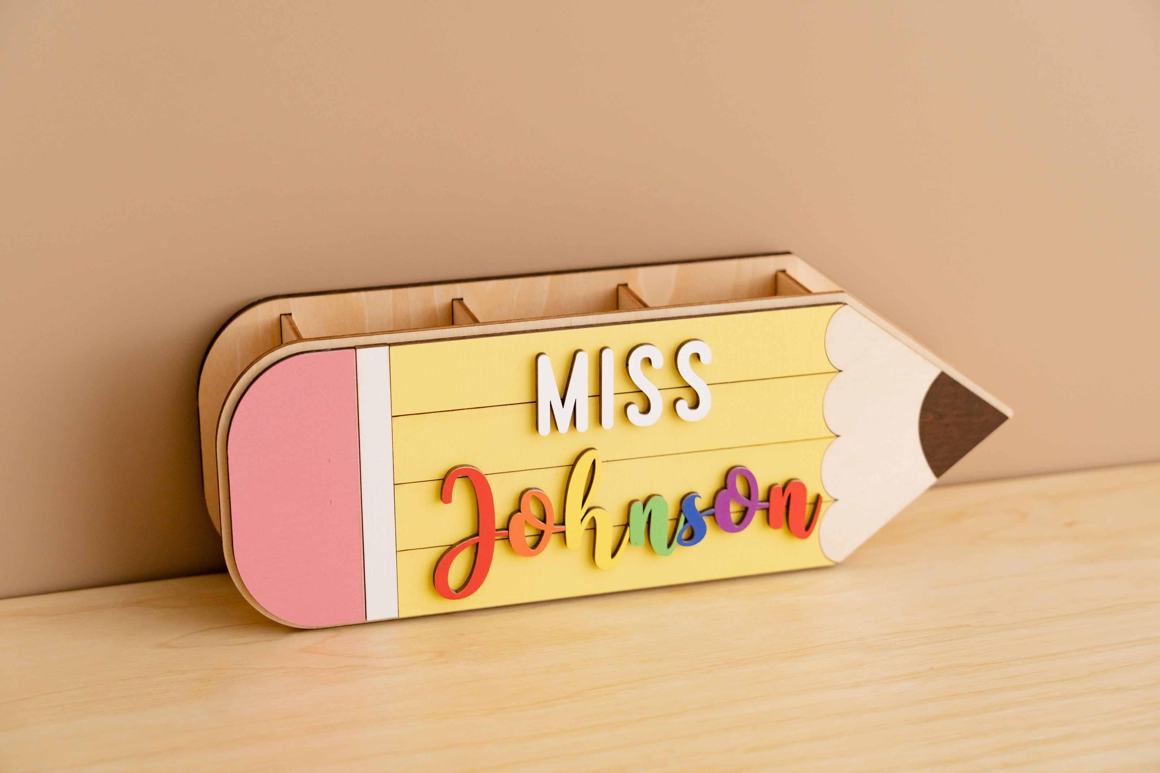 Customized Wooden Teacher's Pencil Nameplate For Desk Decor