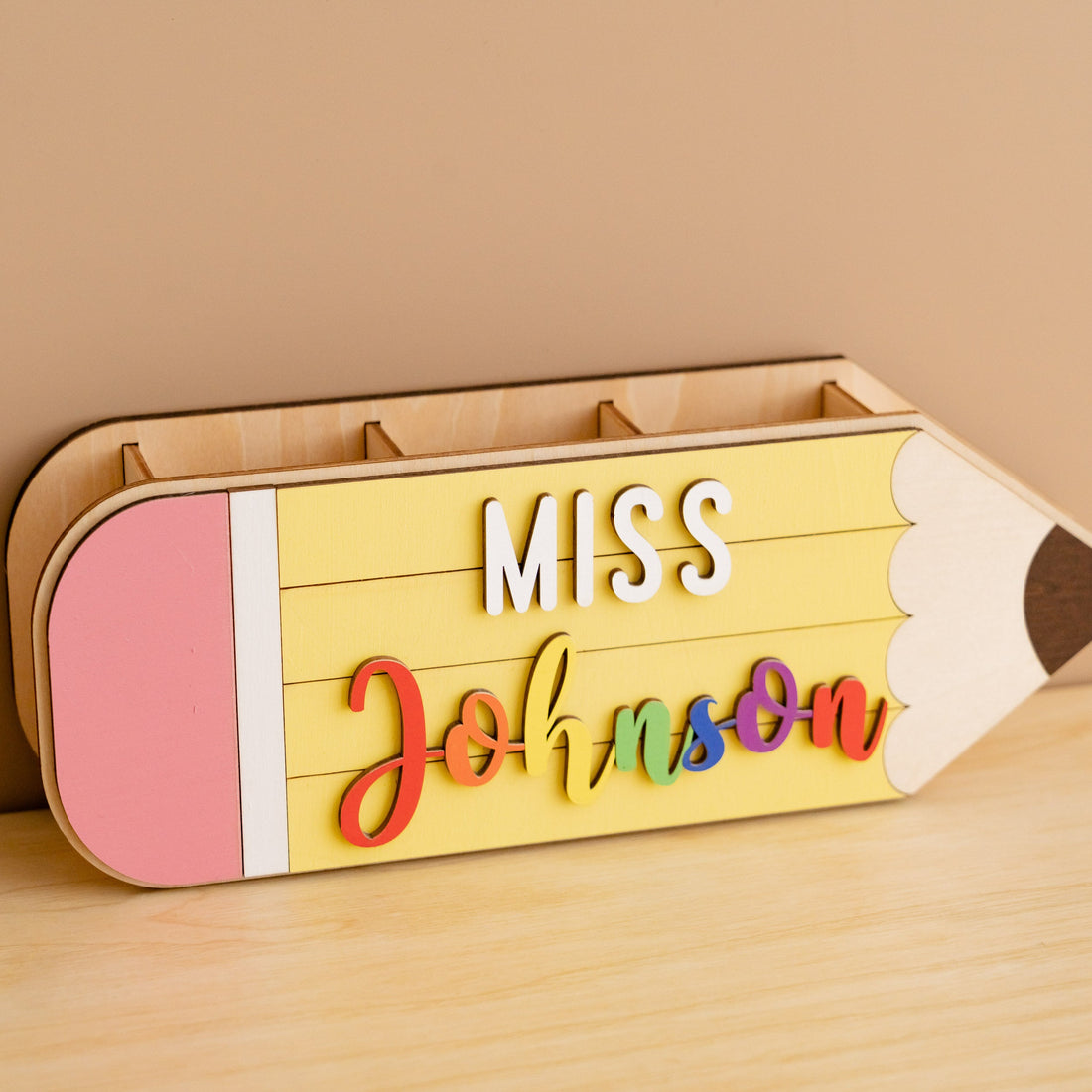 Personalized Wooden Teacher’s Pencil Sign for Teacher Gifts and Desk Decor R02