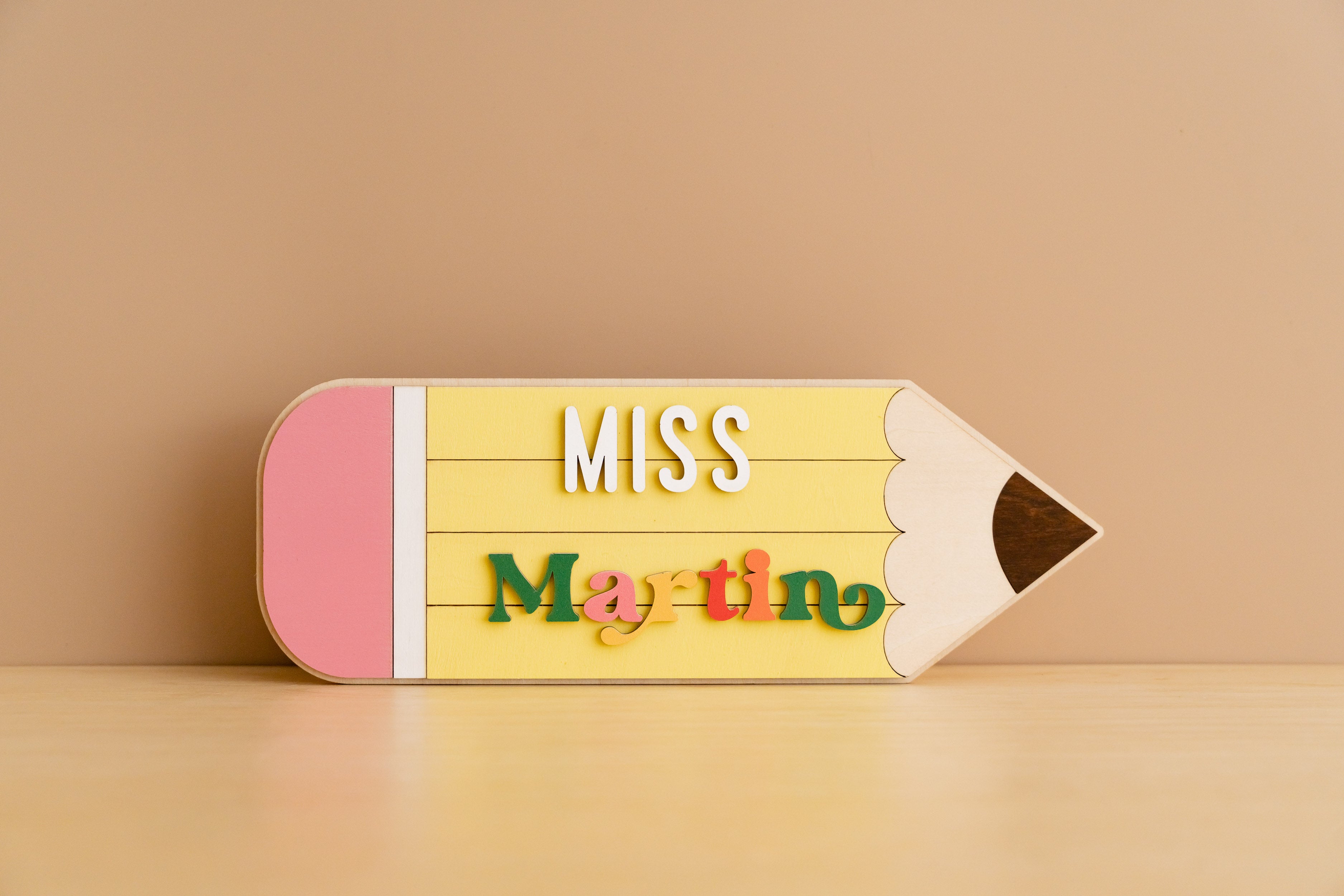 Customized Wooden Teacher's Pencil Nameplate For Desk Decor