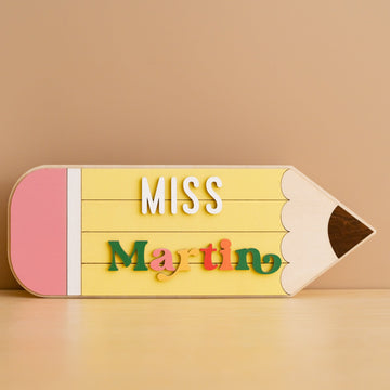 Personalized Wooden Teacher’s Pencil Sign for Teacher Desk Decor and Gifts R02