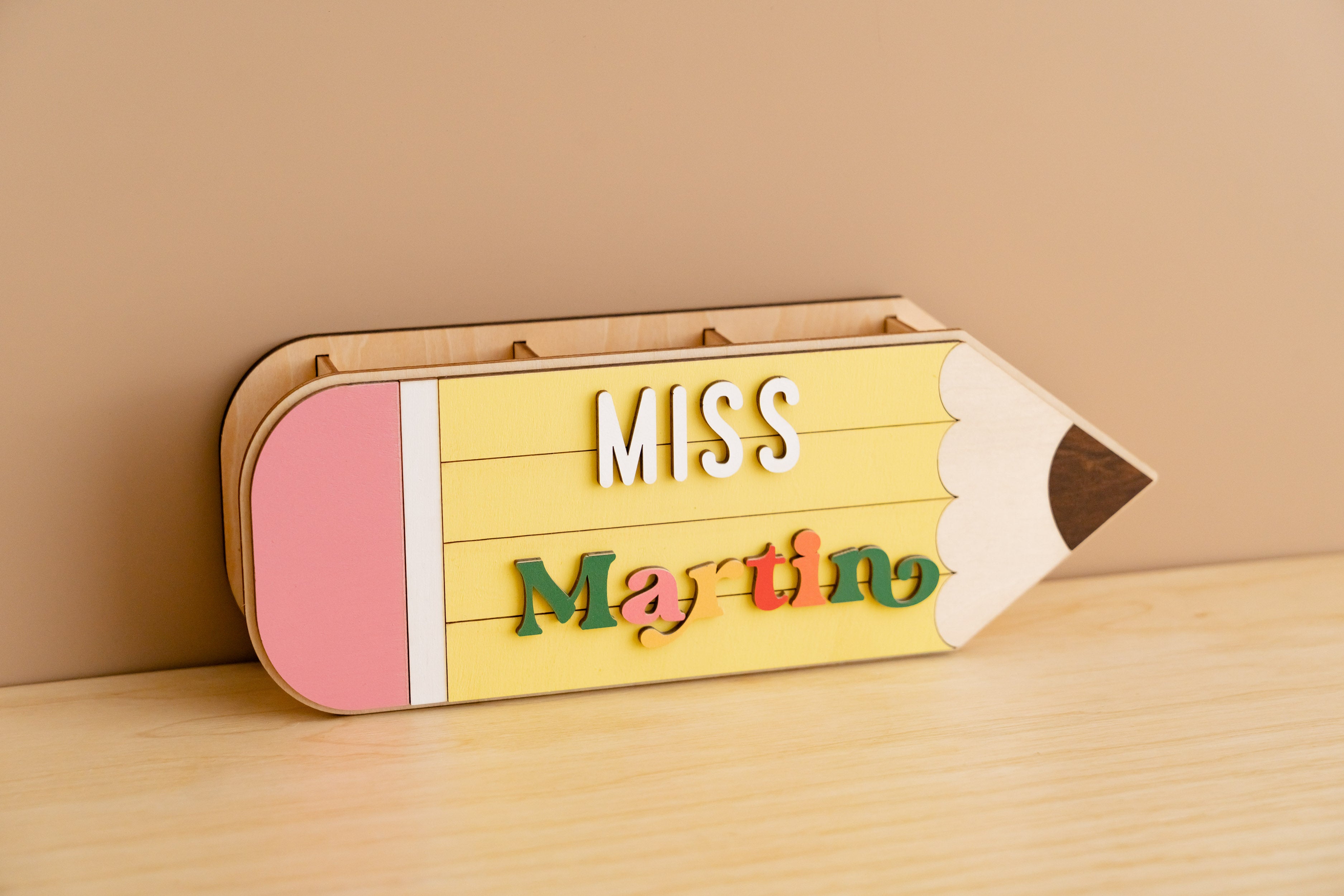 Customized Wooden Teacher's Pencil Nameplate For Desk Decor