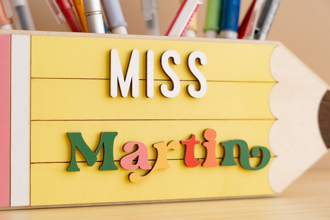 Customized Wooden Teacher's Pencil Desk Holder