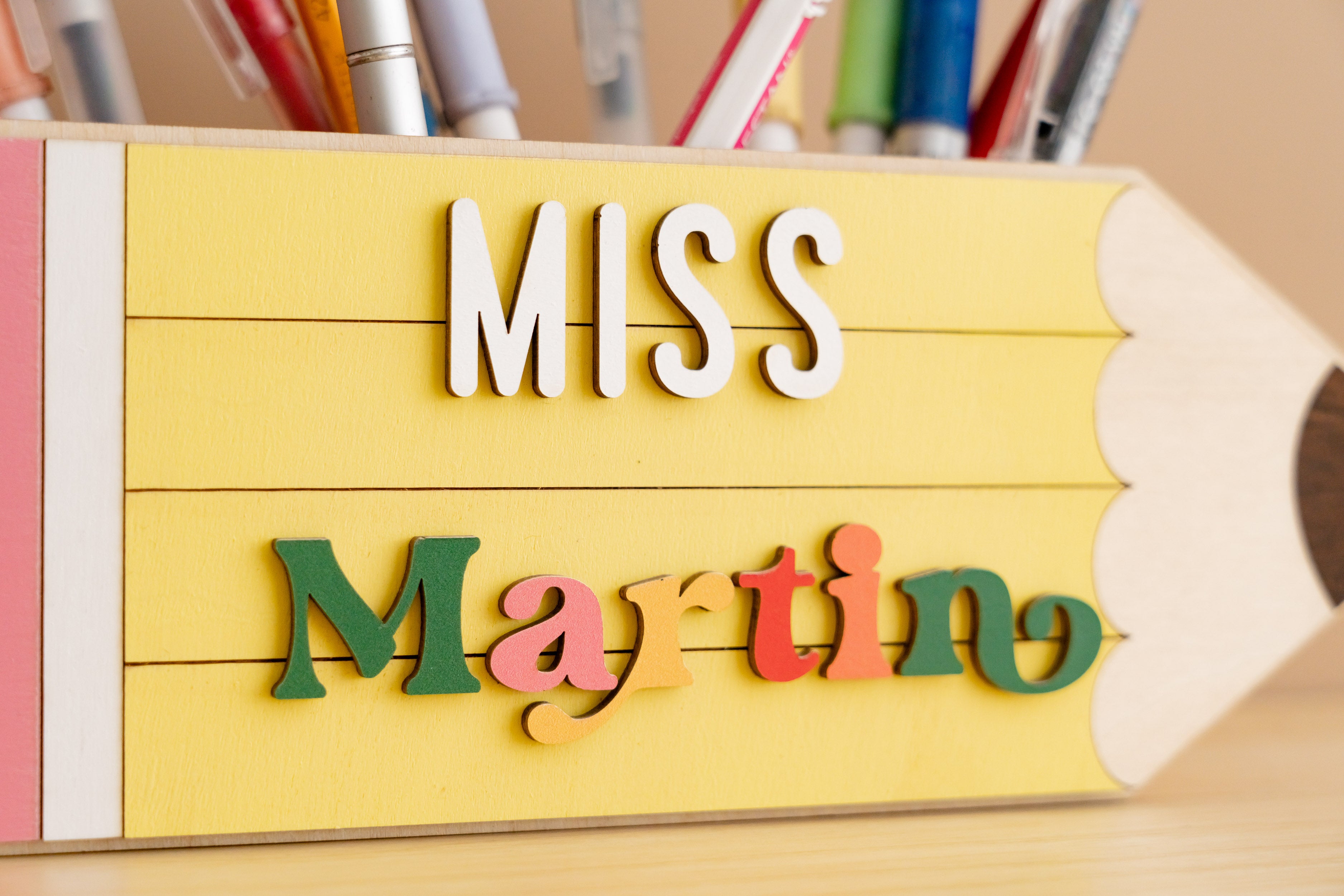 Customized Wooden Teacher's Pencil Desk Holder R02