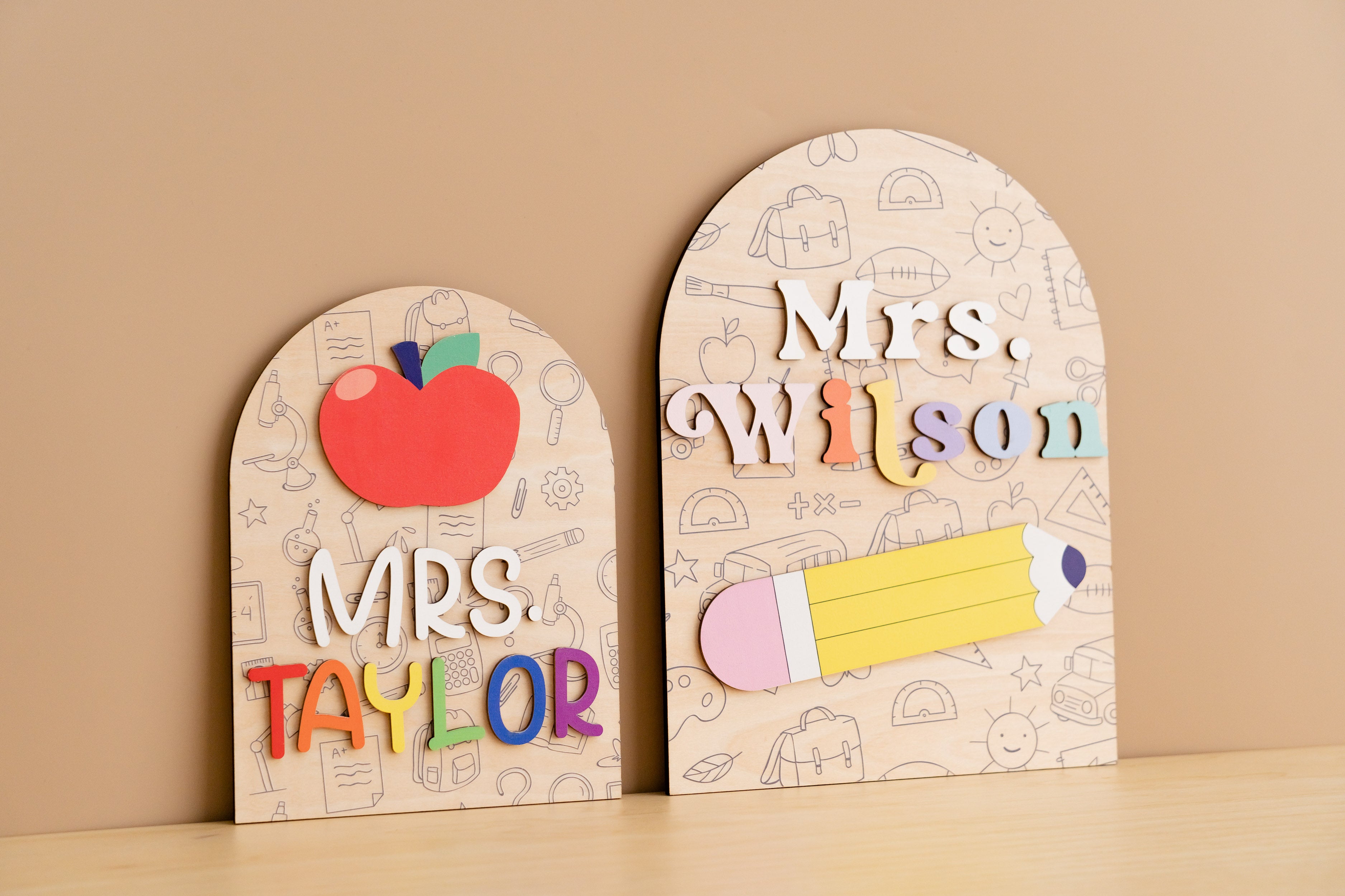 Custom Wooden Teacher Nameplate For Desk Decor Gift with Boho Rustic Charm