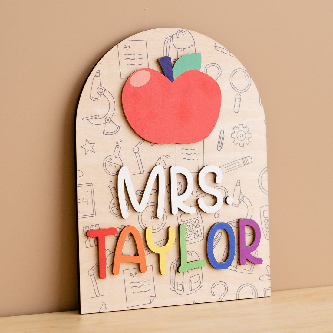 Personalized Wooden Teacher’s Name Sign for Teacher Desk Decor and Teacher Gifts R01