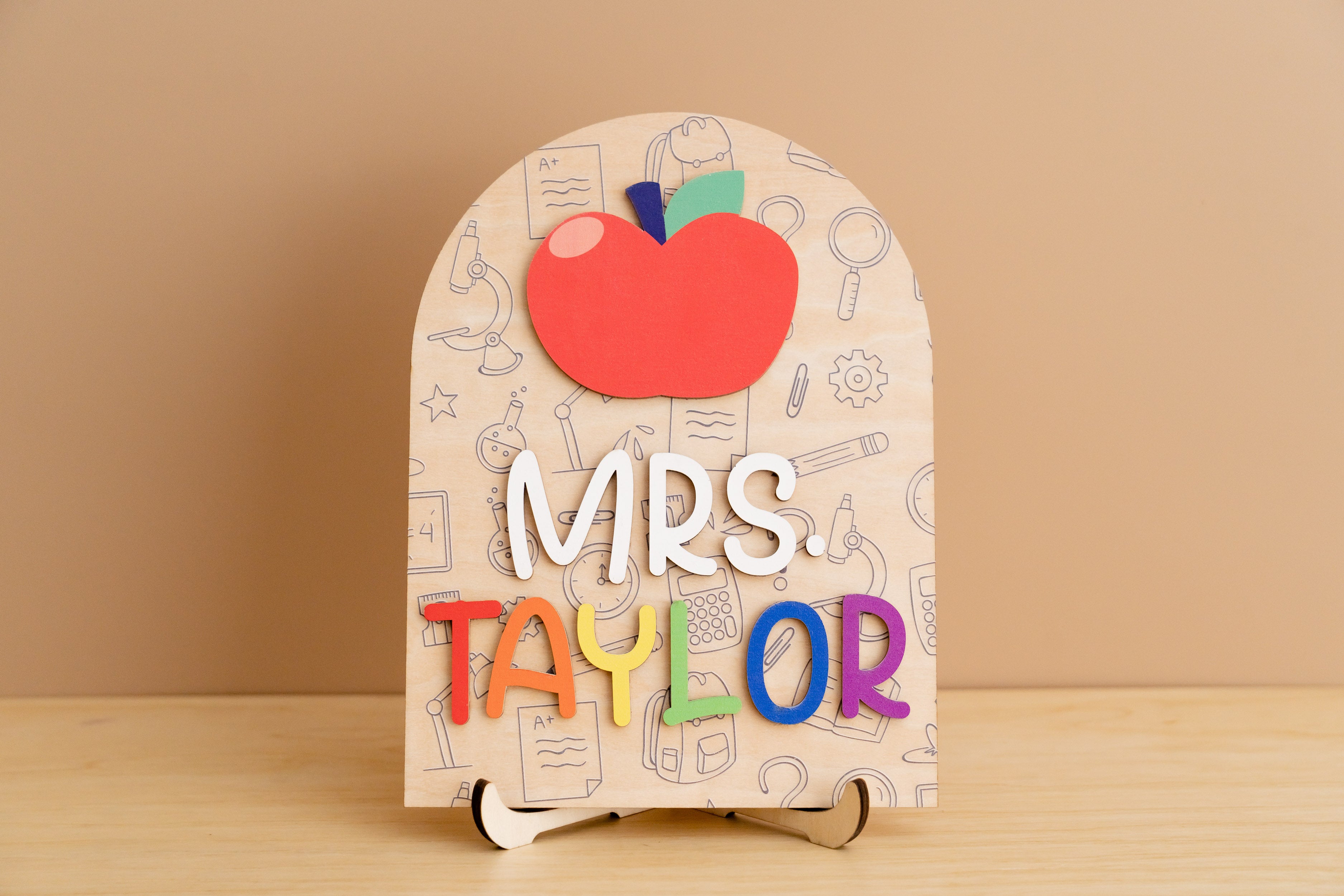 Customized Wooden Teacher's Desk Nameplate For Boho Rustic Decor