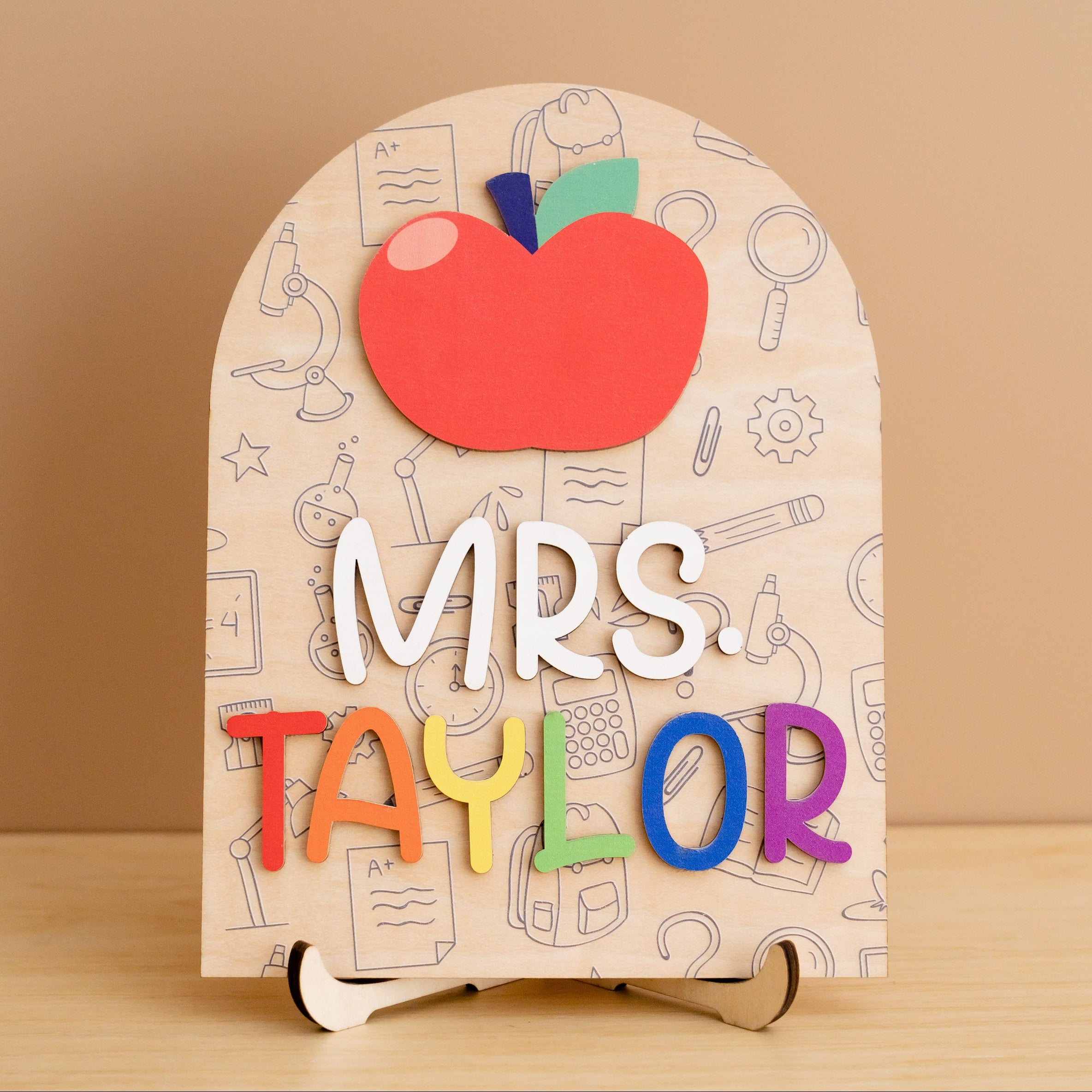 Personalized Wooden Teacher’s Name Sign for Teacher Desk Decor and Teacher Gifts R01