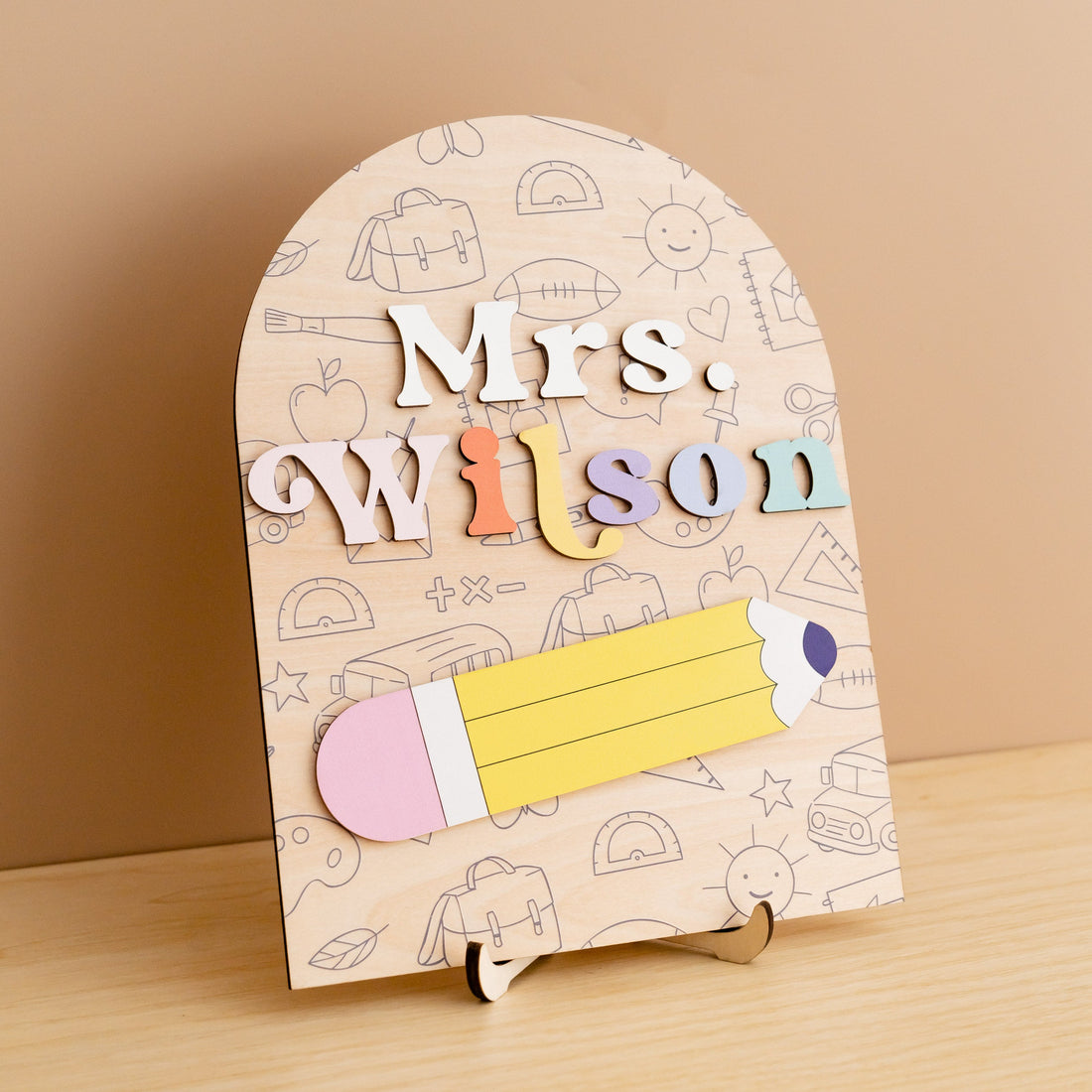 Personalized Wooden Teacher’s Name Sign for Teacher Desk Decor and Gifts R01