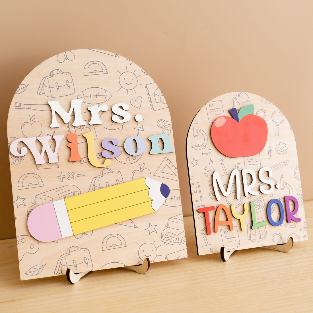 Customized Wooden Teacher's Desk Nameplate For Boho Rustic Decor R01