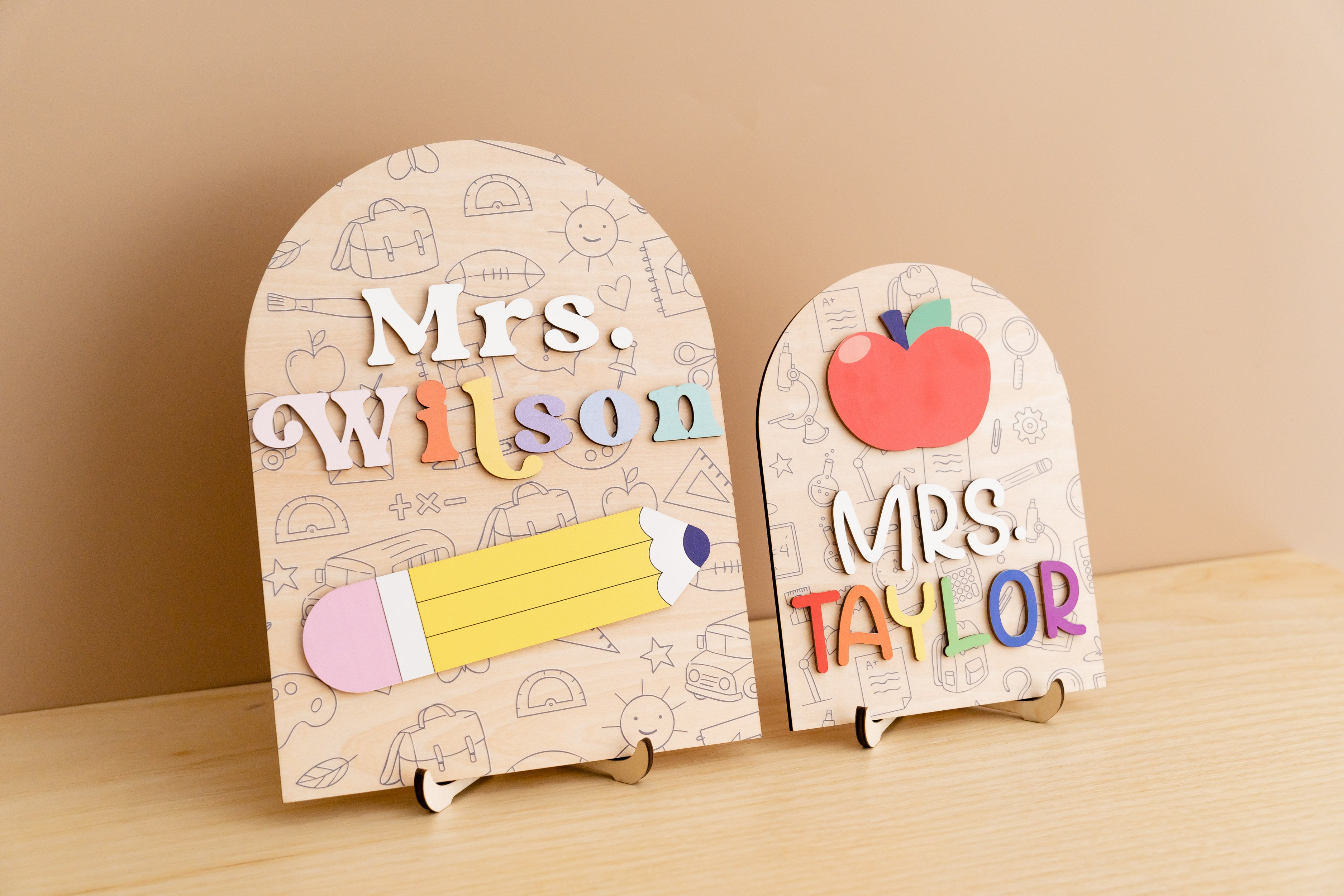 Customized Wooden Teacher's Desk Nameplate For Boho Rustic Decor