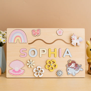 Personalized Wooden Busy Board Name Sign for Nursery R03