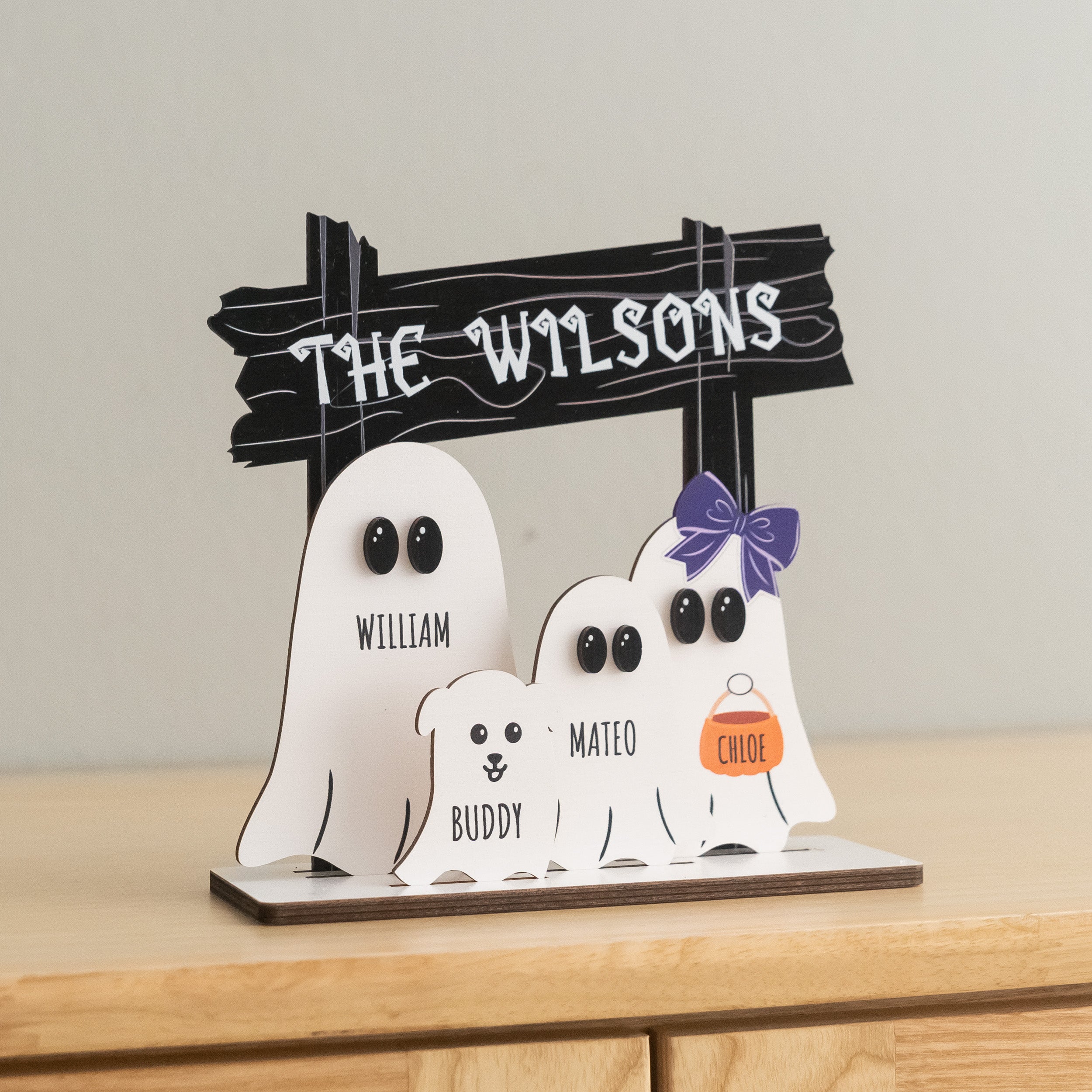 Personalized Wooden Halloween Boo Crew Sign Wood for Table D08
