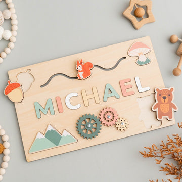 Personalized Wooden Busy Board Name Sign for Kids Room R03