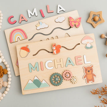 Wooden Busy Board Name Sign for Nursery and Kids Decor R03
