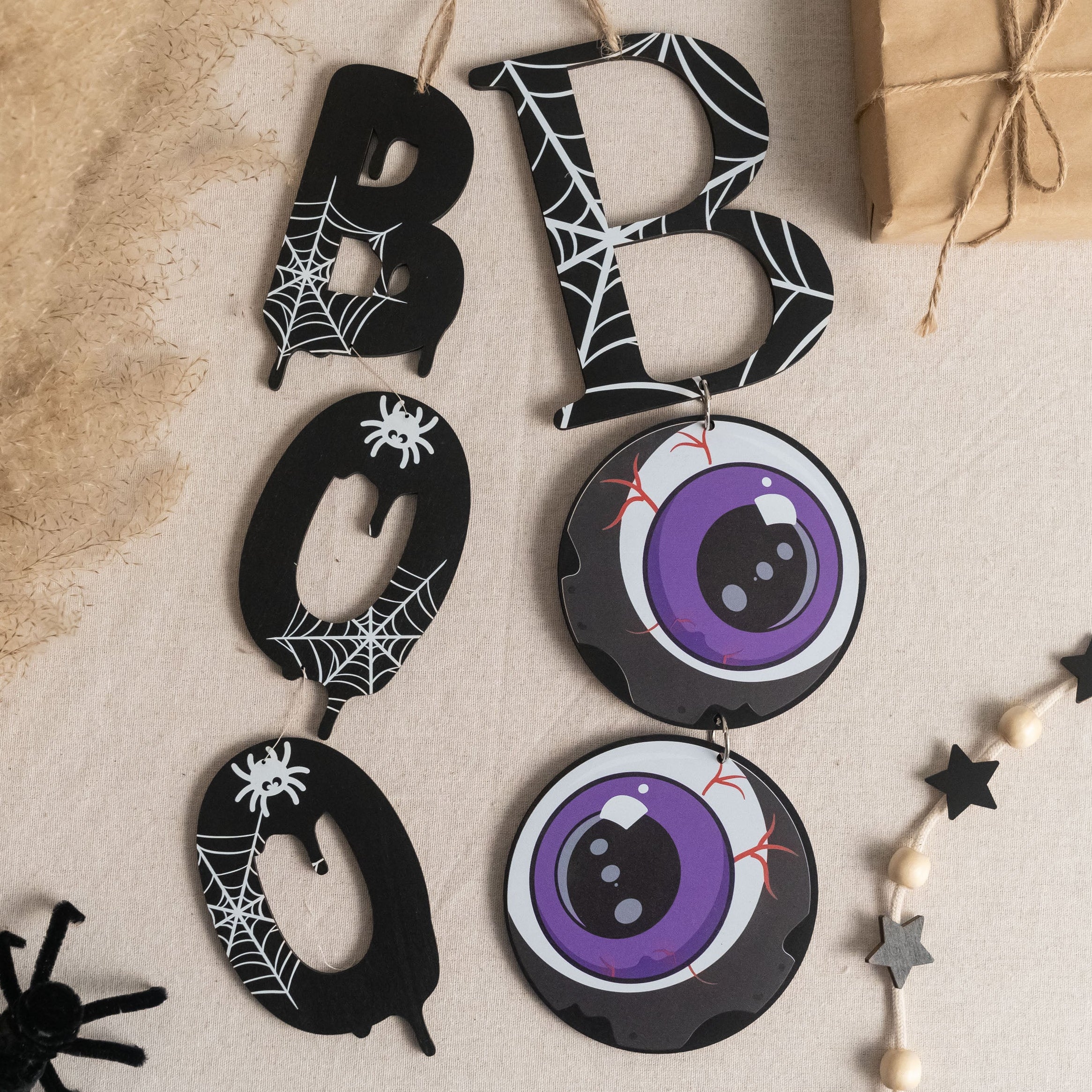 Wooden Boo Halloween Wall Hanging Wood for Boo Wall Decor D10