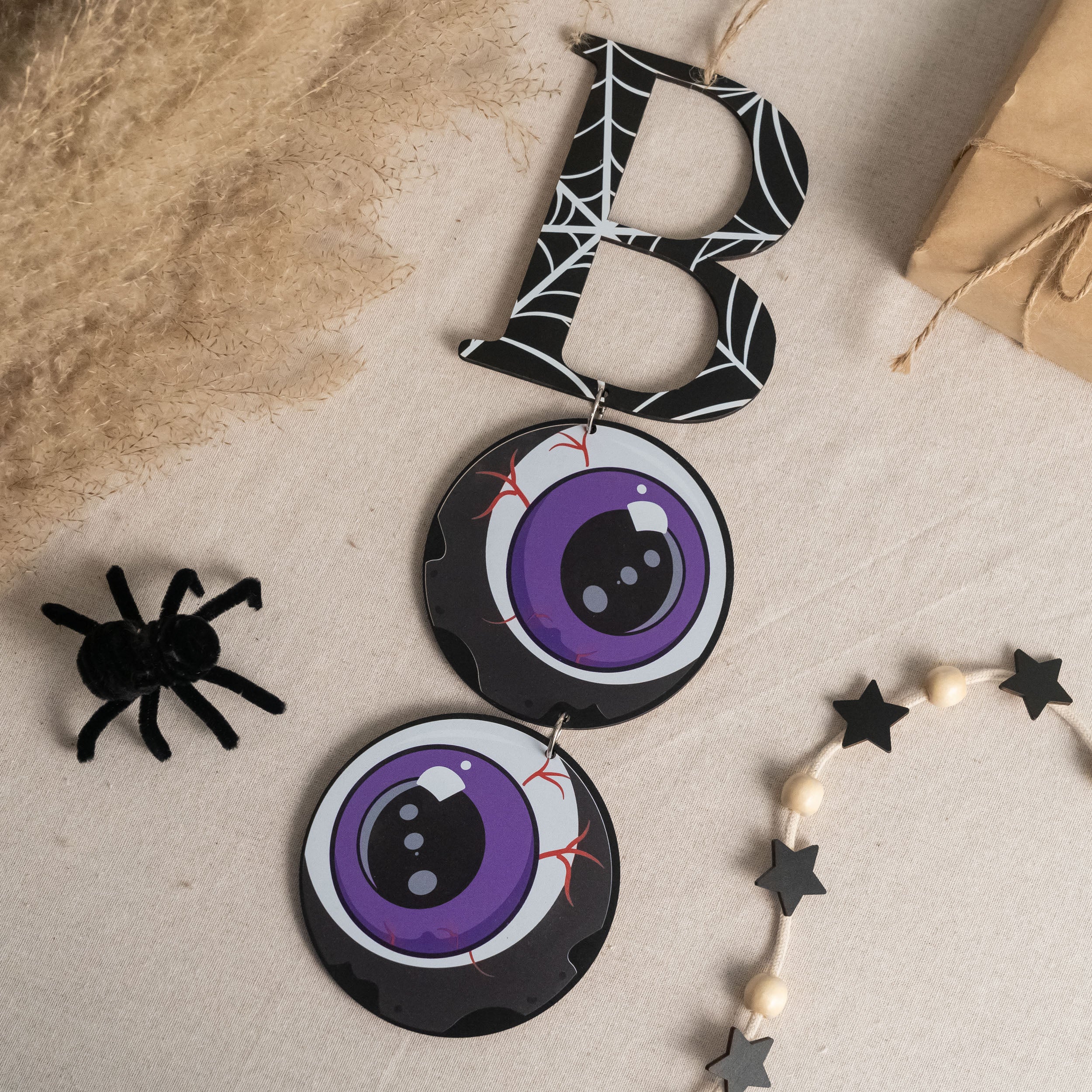 Wooden Boo Halloween Wall Hanging Wood for Boo Wall Decor D10
