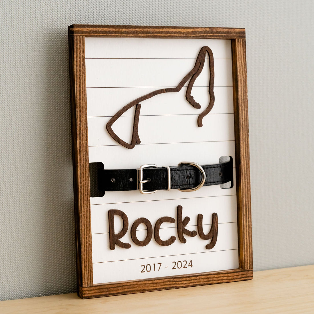 Dog Ear Drawing Framed Wood for Pet Memorial Gift and Decor G98