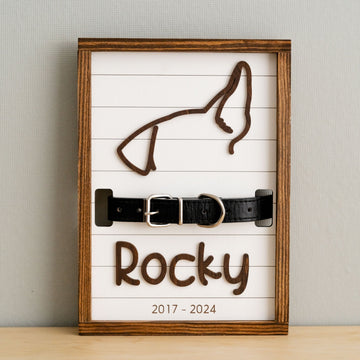 Dog Ear Drawing Framed Wood for Pet Memorial Gift and Decor G98