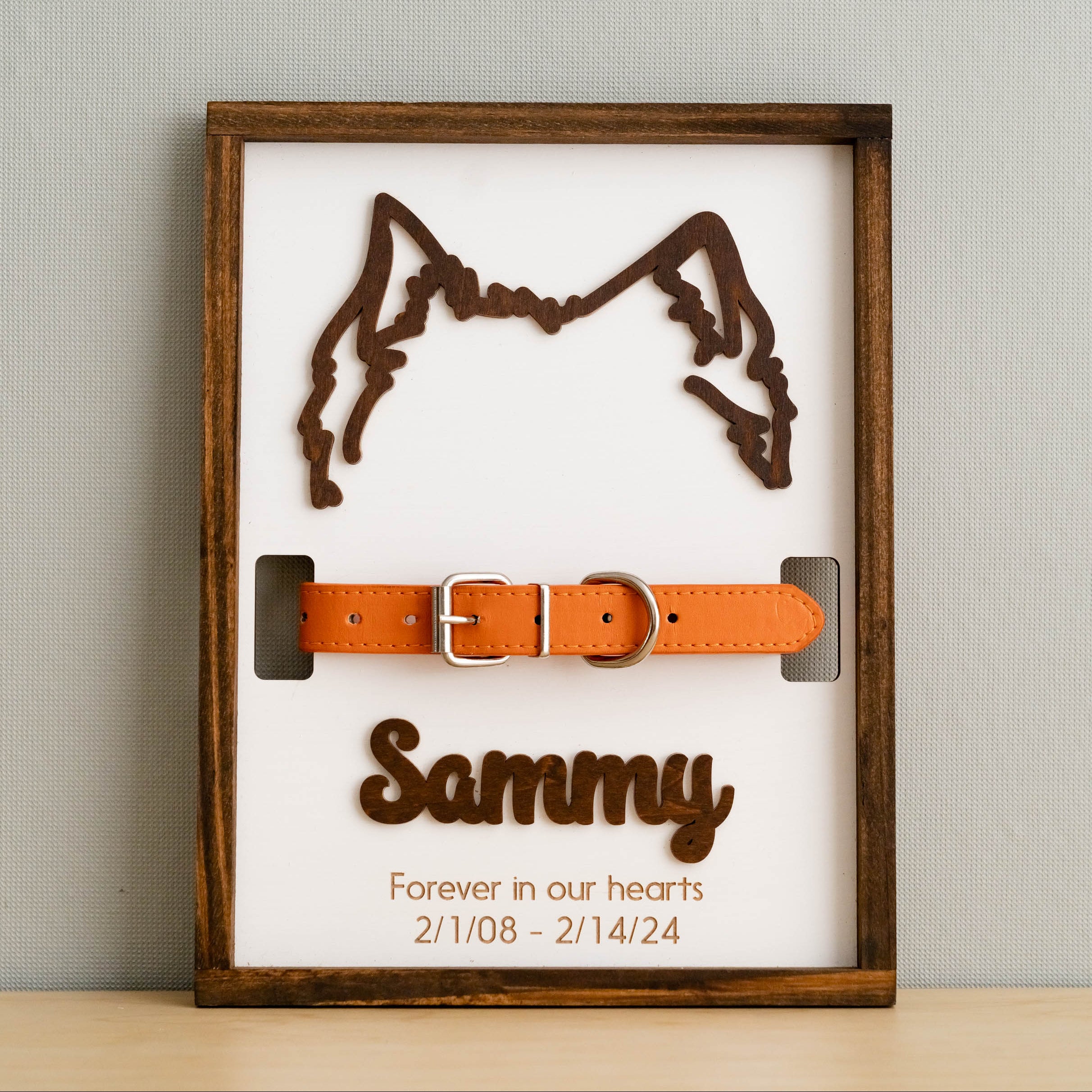 Dog Ear Drawing Framed Wood for Pet Memorial Gift and Decor G98