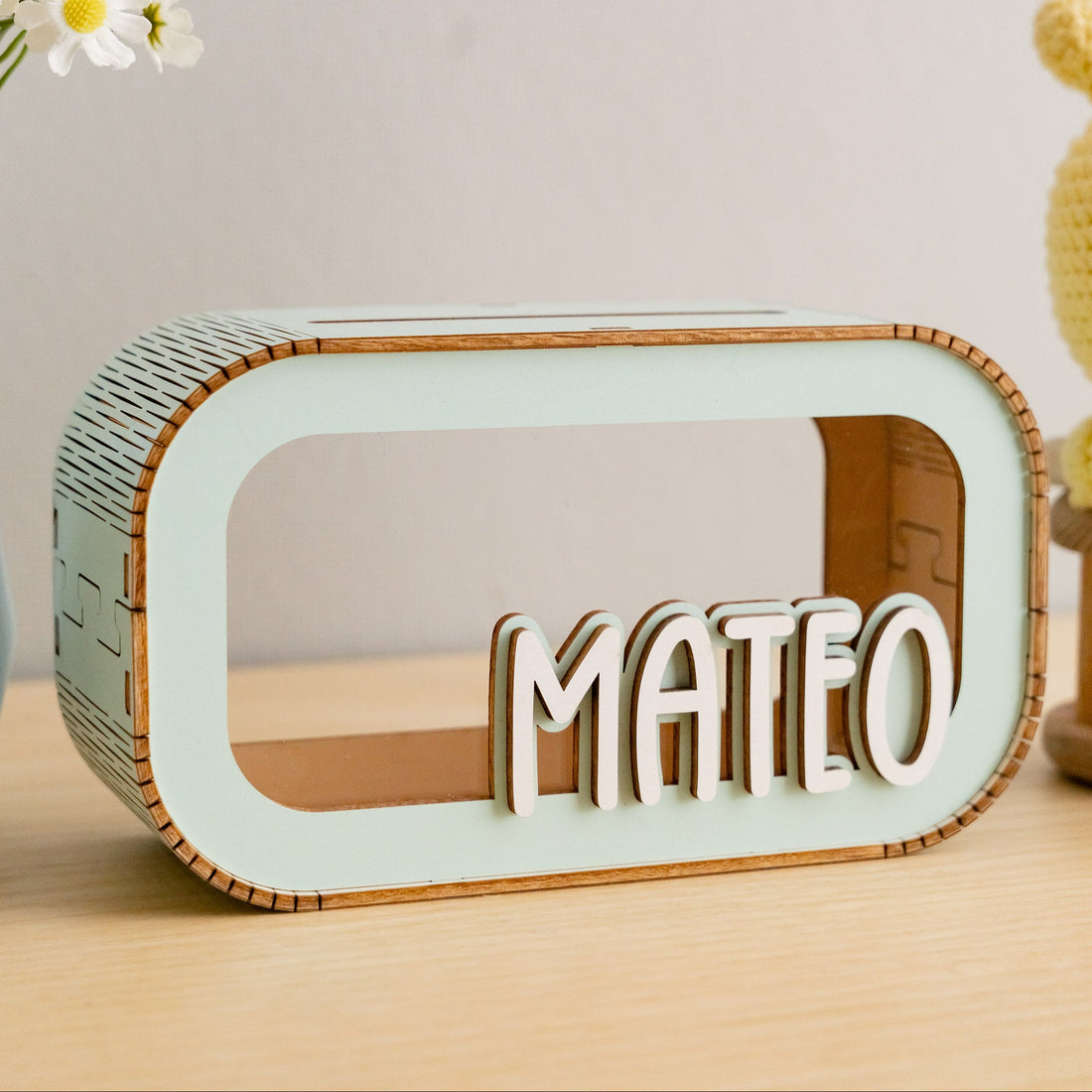 Custom Wooden Piggy Bank for Kids and Nursery Decor E05