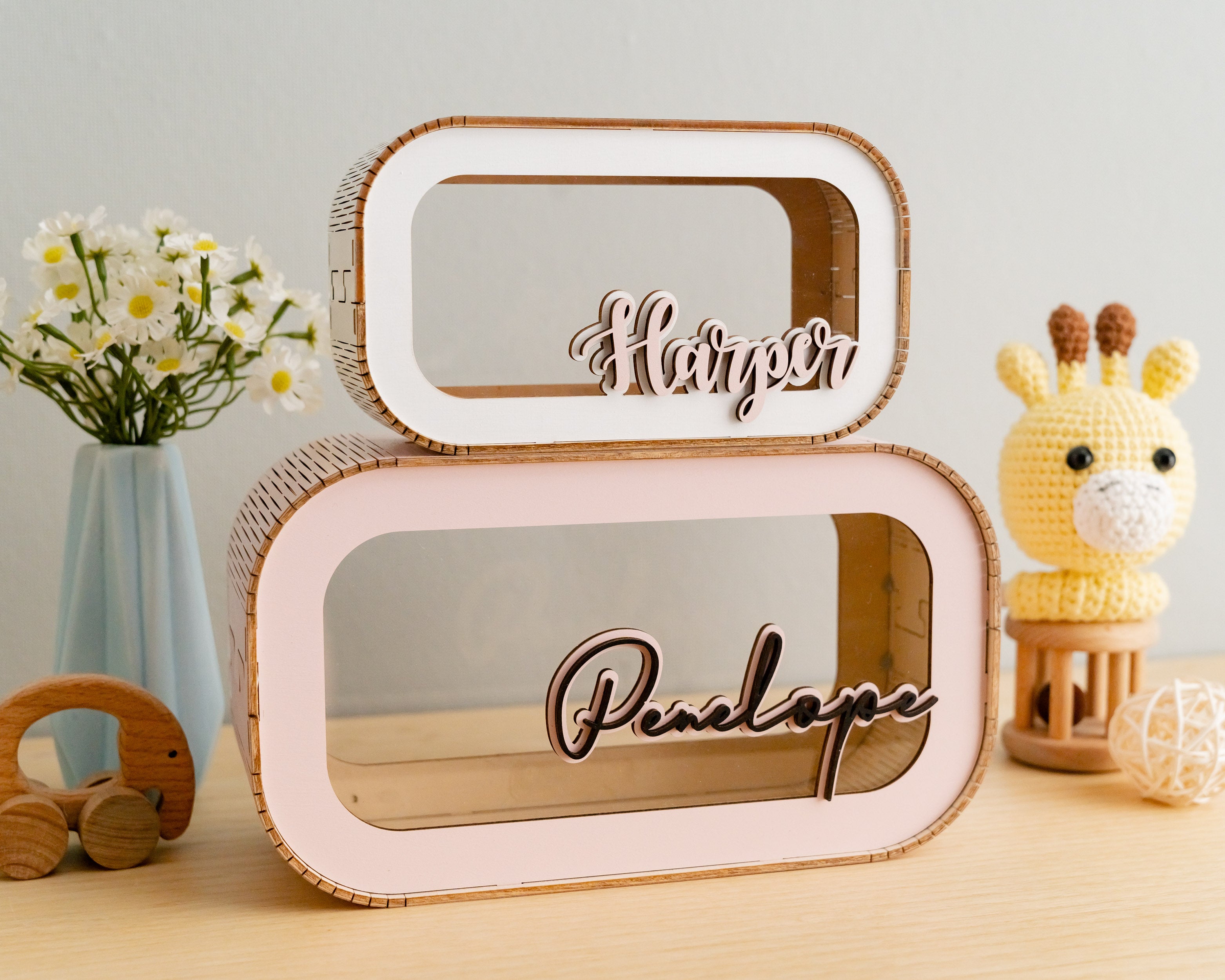 Custom Wooden Piggy Bank for Kids and Nursery Decor E05