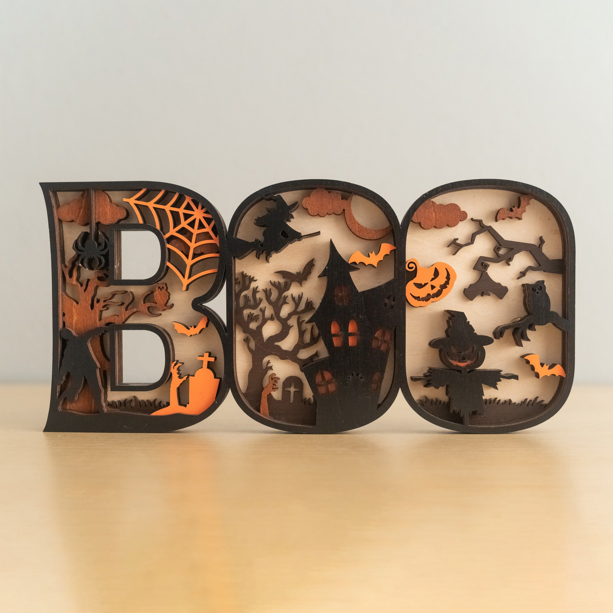 Layered Wooden Halloween BOO Sign Wood Table Decor D11