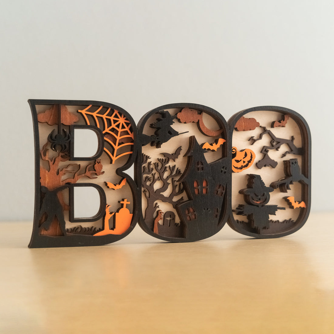 Layered Wooden Halloween BOO Sign Wood Table Decor D11
