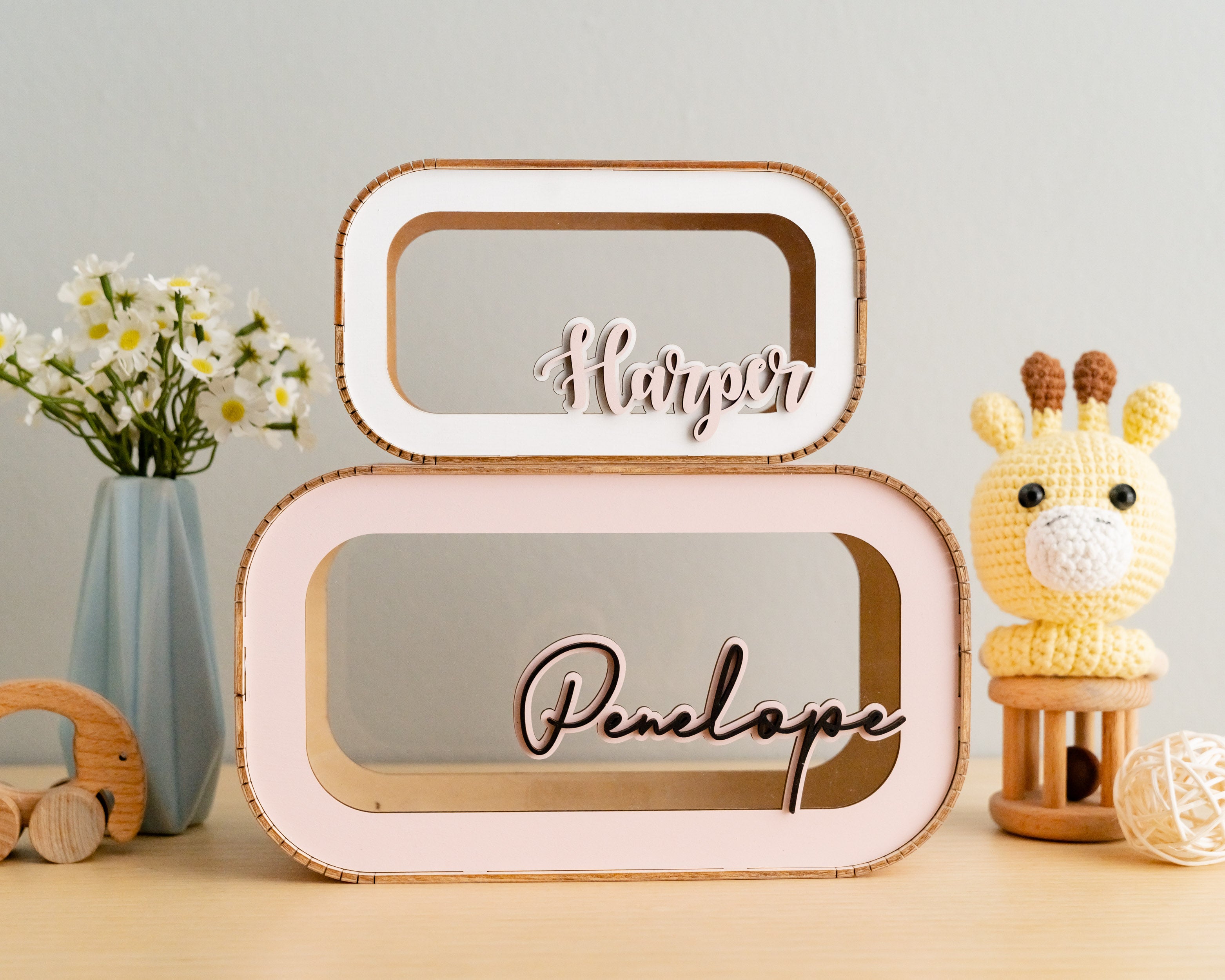 Personalized Wooden Piggy Bank wood acrylic for kids saving and decor E05