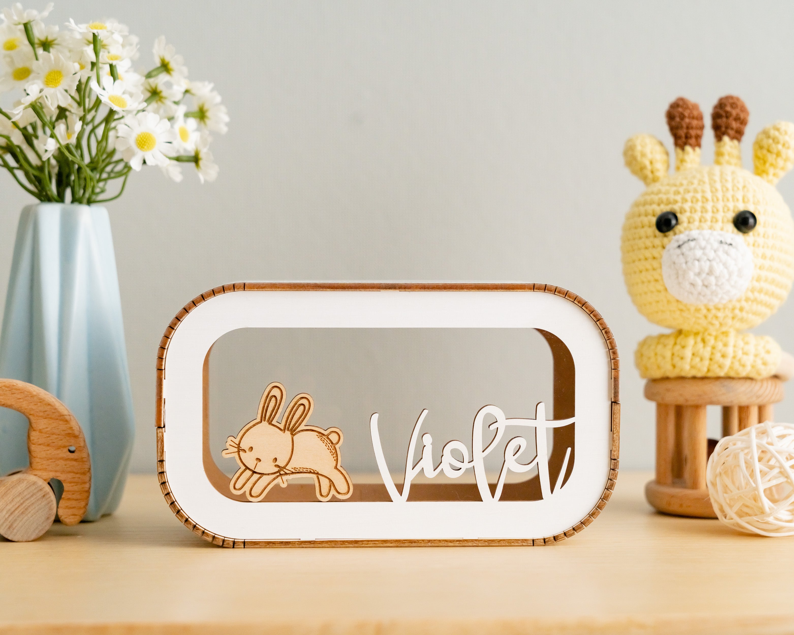 Scandinavian-Inspired Personalized Wooden Piggy Bank for Kids