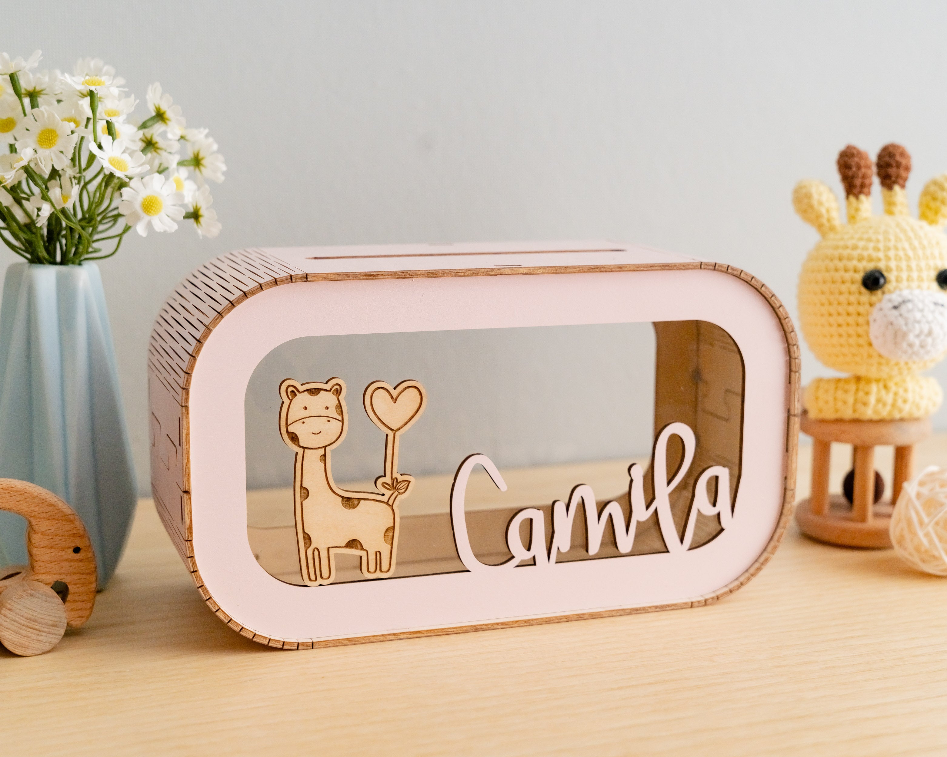 Scandinavian-Inspired Personalized Wooden Piggy Bank for Kids