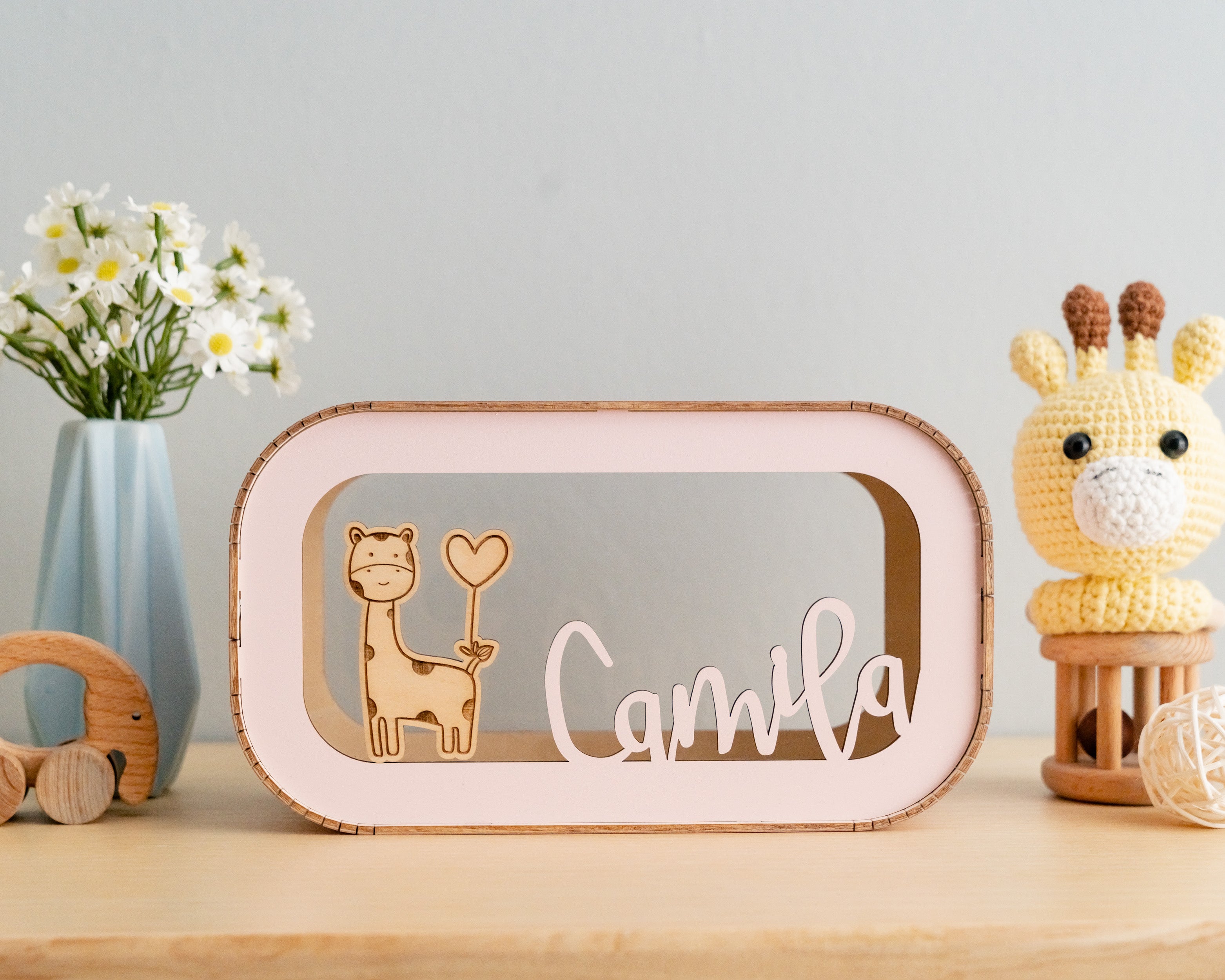 Scandinavian-Inspired Personalized Wooden Piggy Bank for Kids