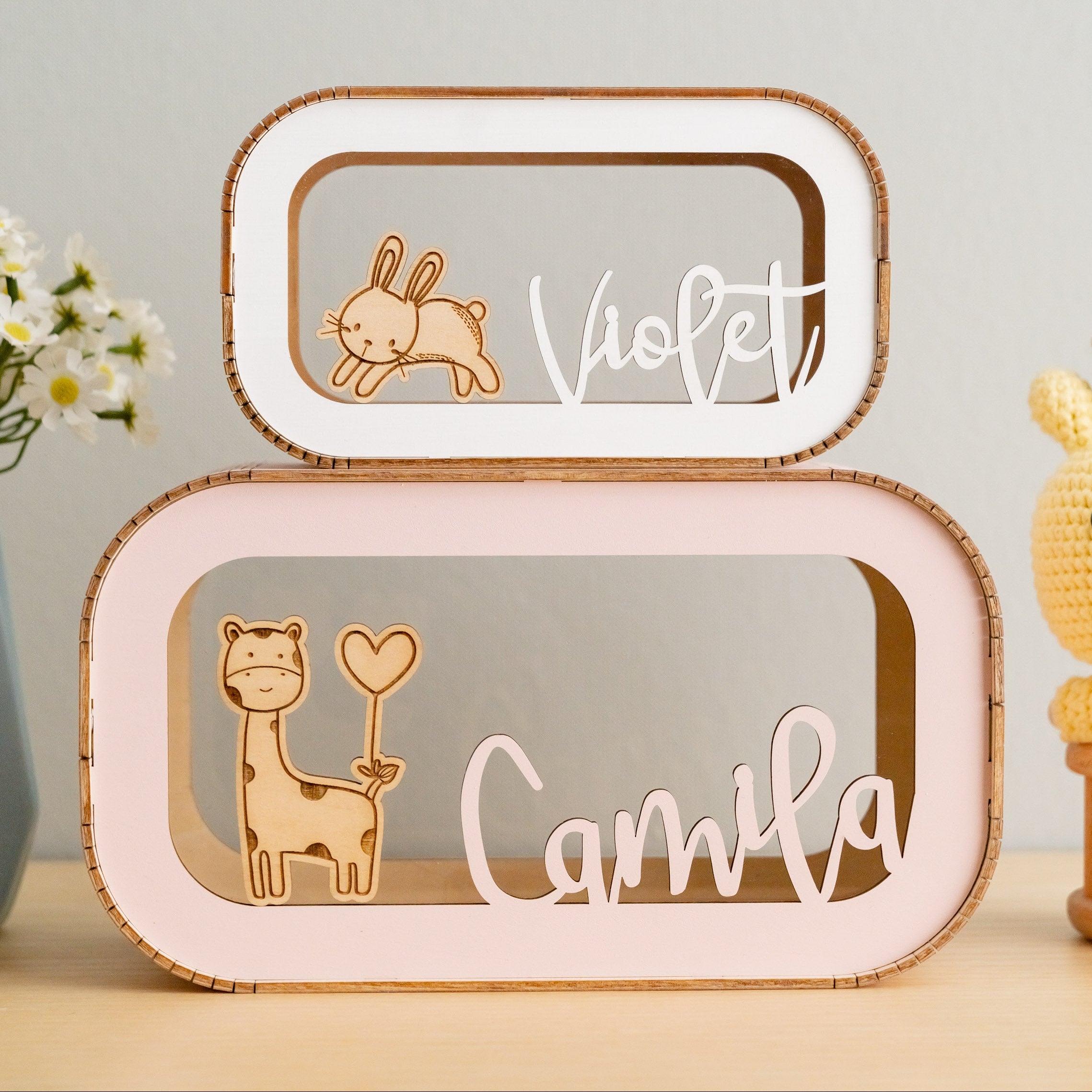 Personalized Animal Piggy Bank Wood for Kids Room Decor G87