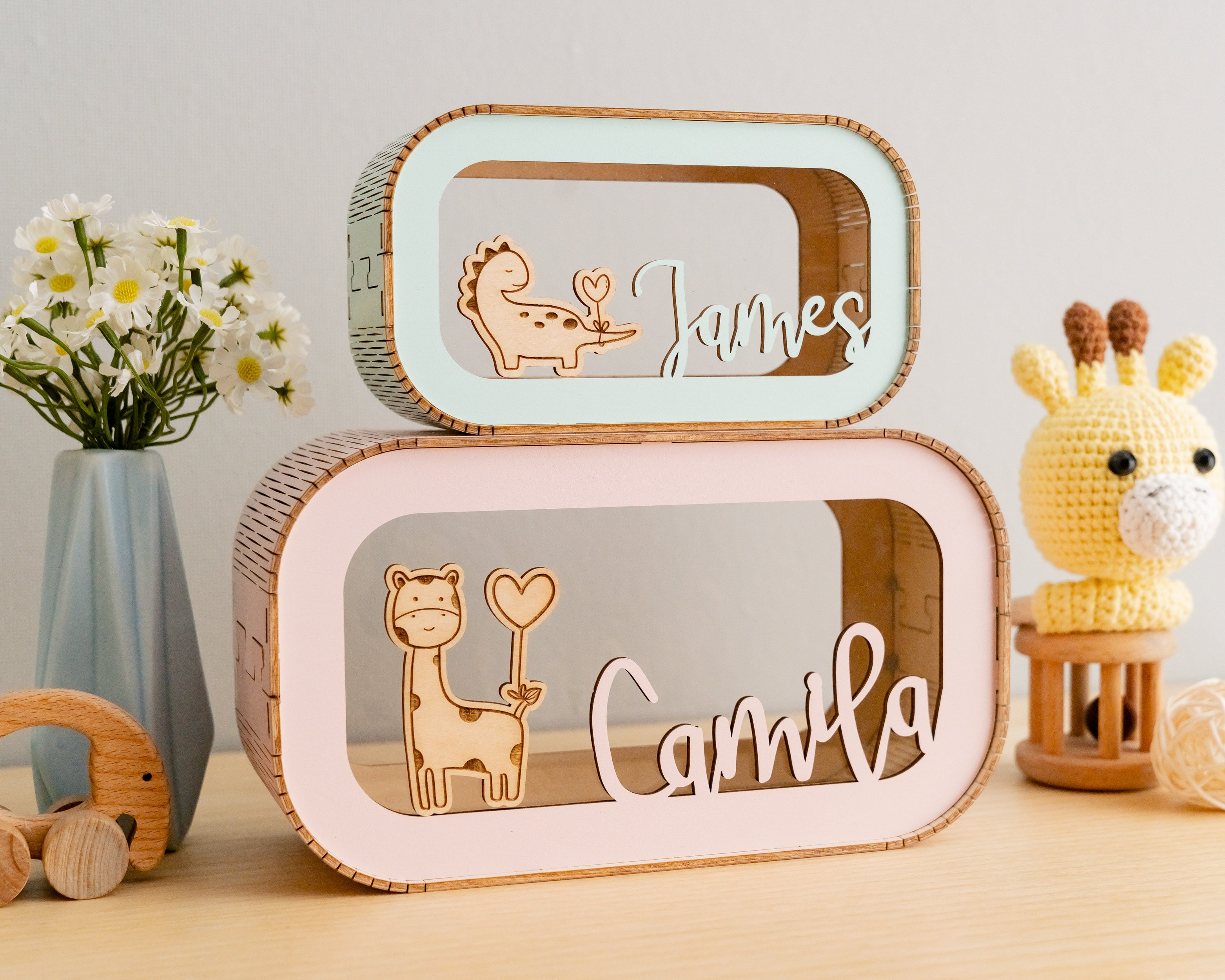 Scandinavian-Inspired Personalized Wooden Piggy Bank for Kids