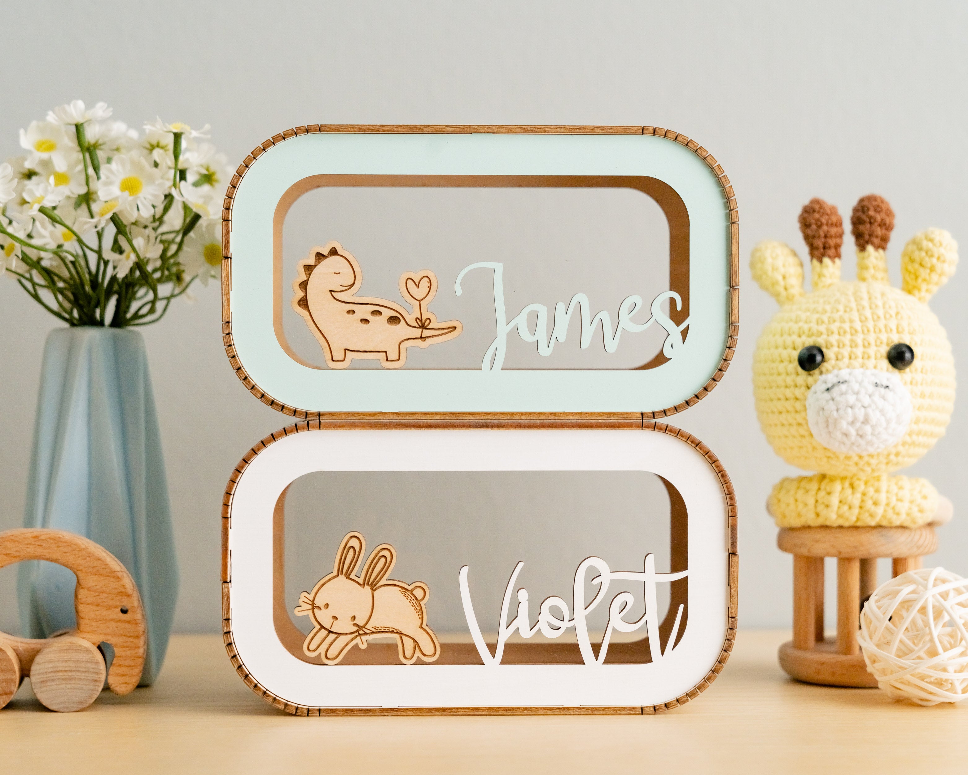 Scandinavian-Inspired Personalized Wooden Piggy Bank for Kids