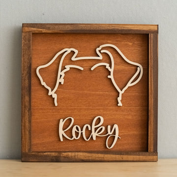Dog Ear Framed Art Wood for Pet Memorial Decor and Silhouette Art J06