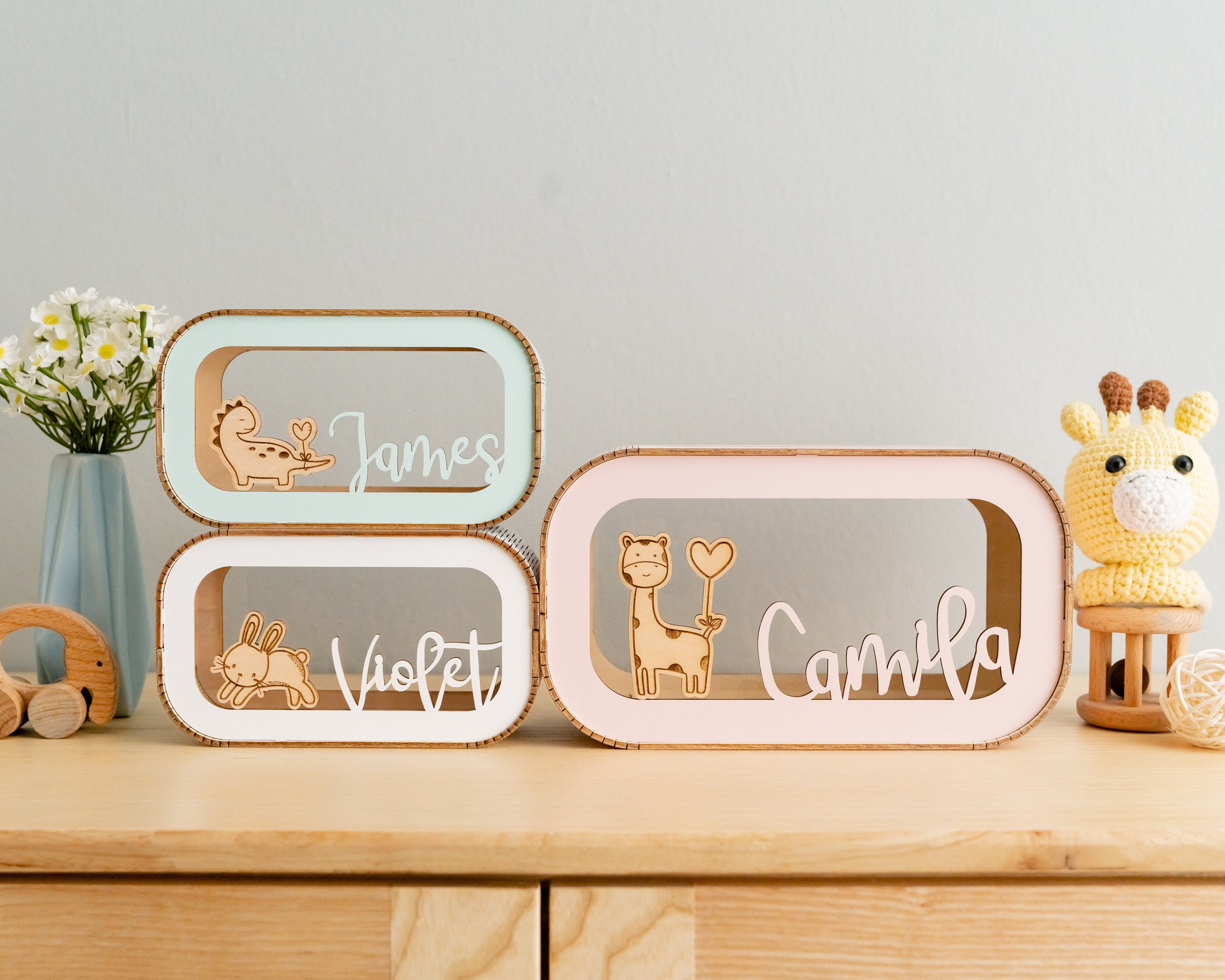 Scandinavian-Inspired Personalized Wooden Piggy Bank for Kids