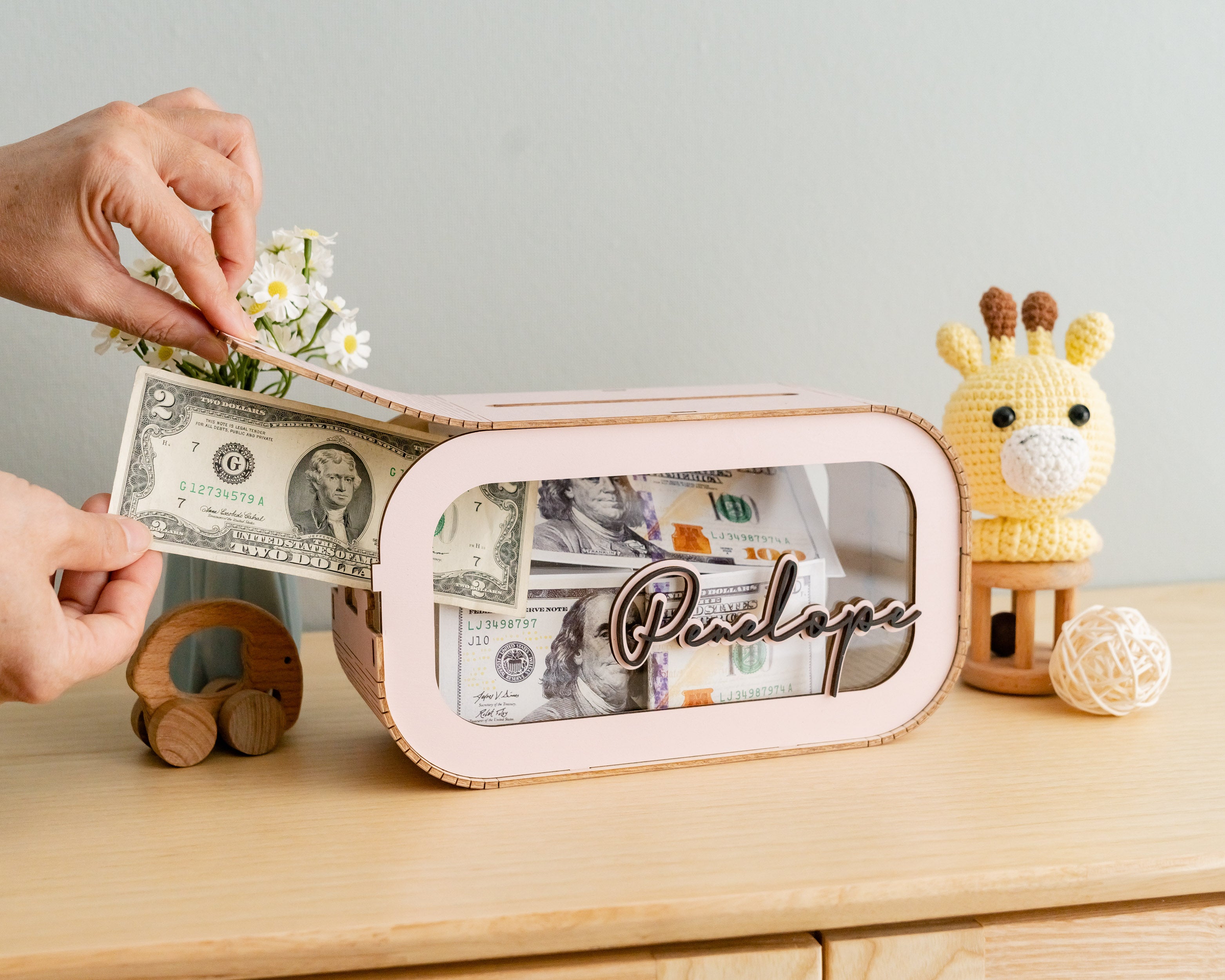 Baby Wooden Money Box For Kid Birthday Present