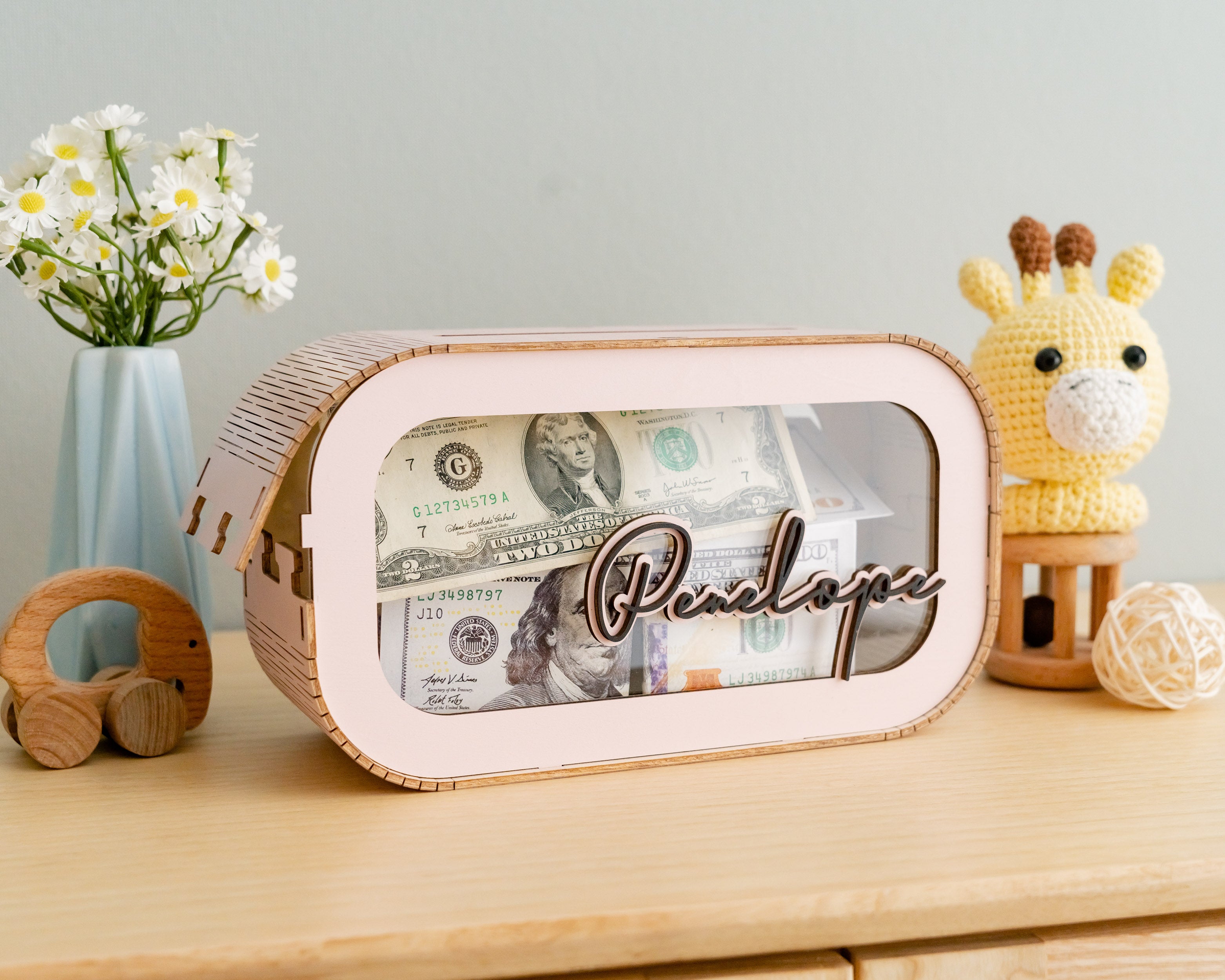 Baby Wooden Money Box For Kid Birthday Present