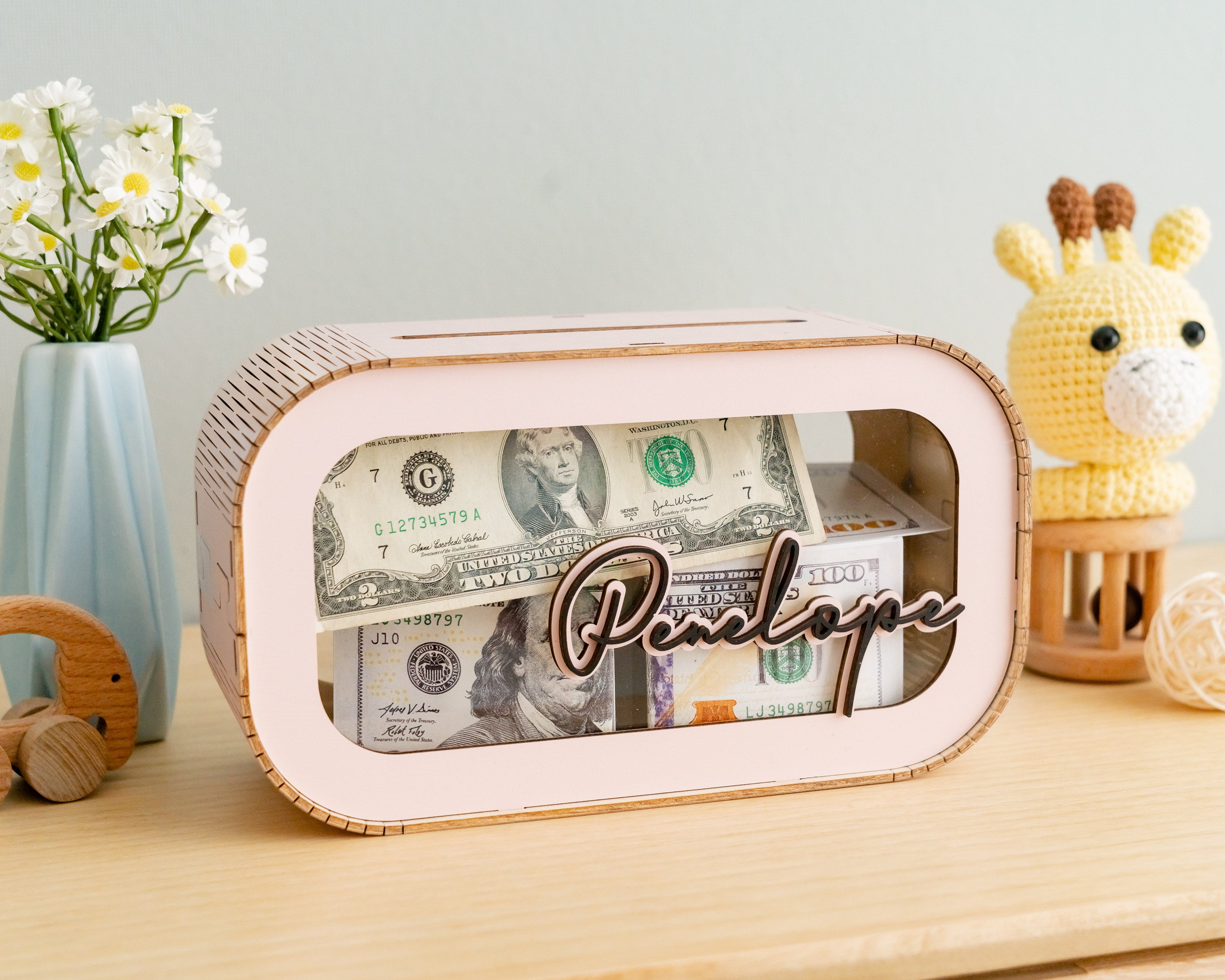 Baby Wooden Money Box For Kid Birthday Present