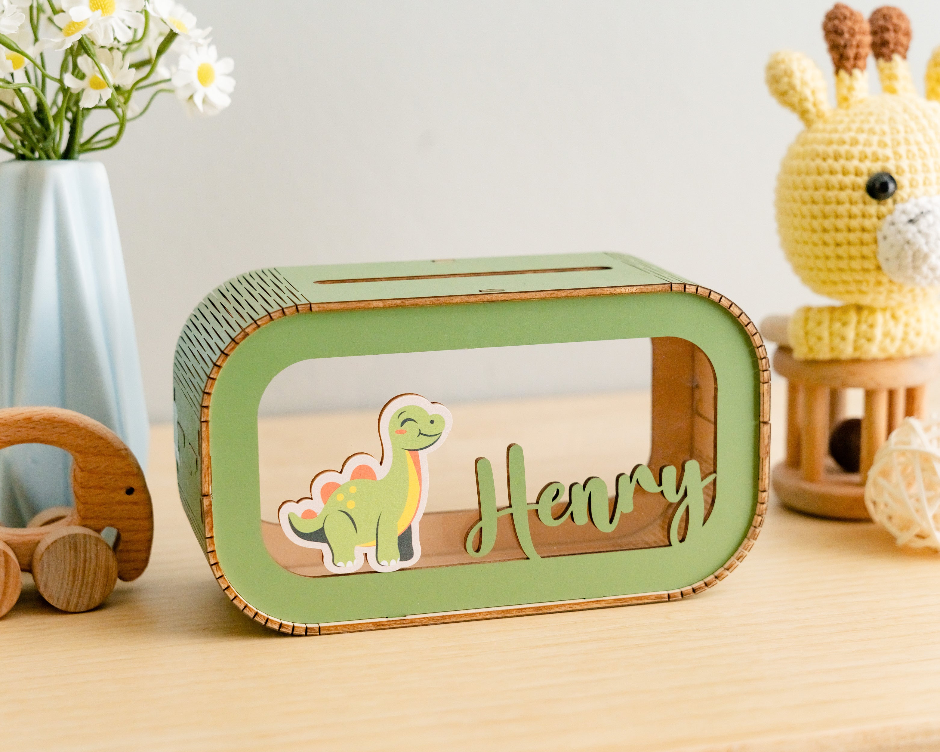 Personalized Wooden Money Box for Baby's First Birthday