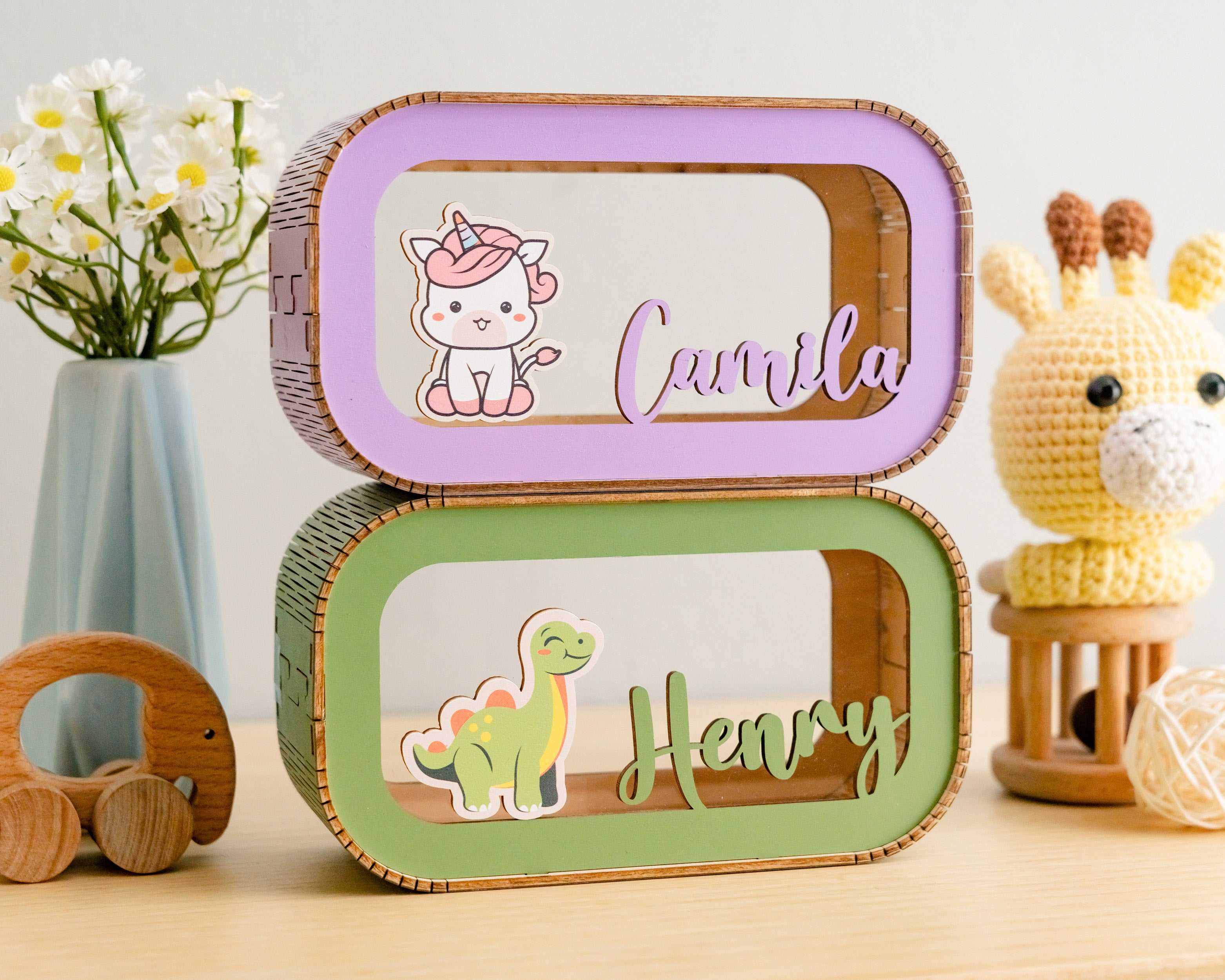 Personalized Wooden Money Box for Baby's First Birthday