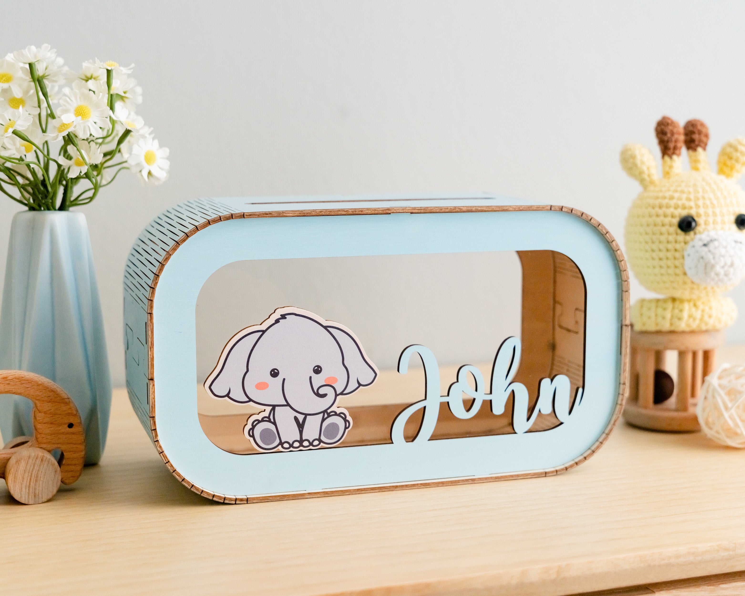 Personalized Wooden Money Box for Baby's First Birthday