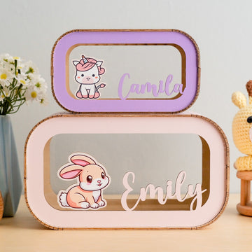 Personalized Animal Piggy Bank Wood Acrylic Baby Money Bank J58