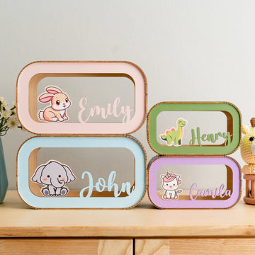 Personalized Animal Piggy Bank Wood Acrylic for Kids Savings Bank J58