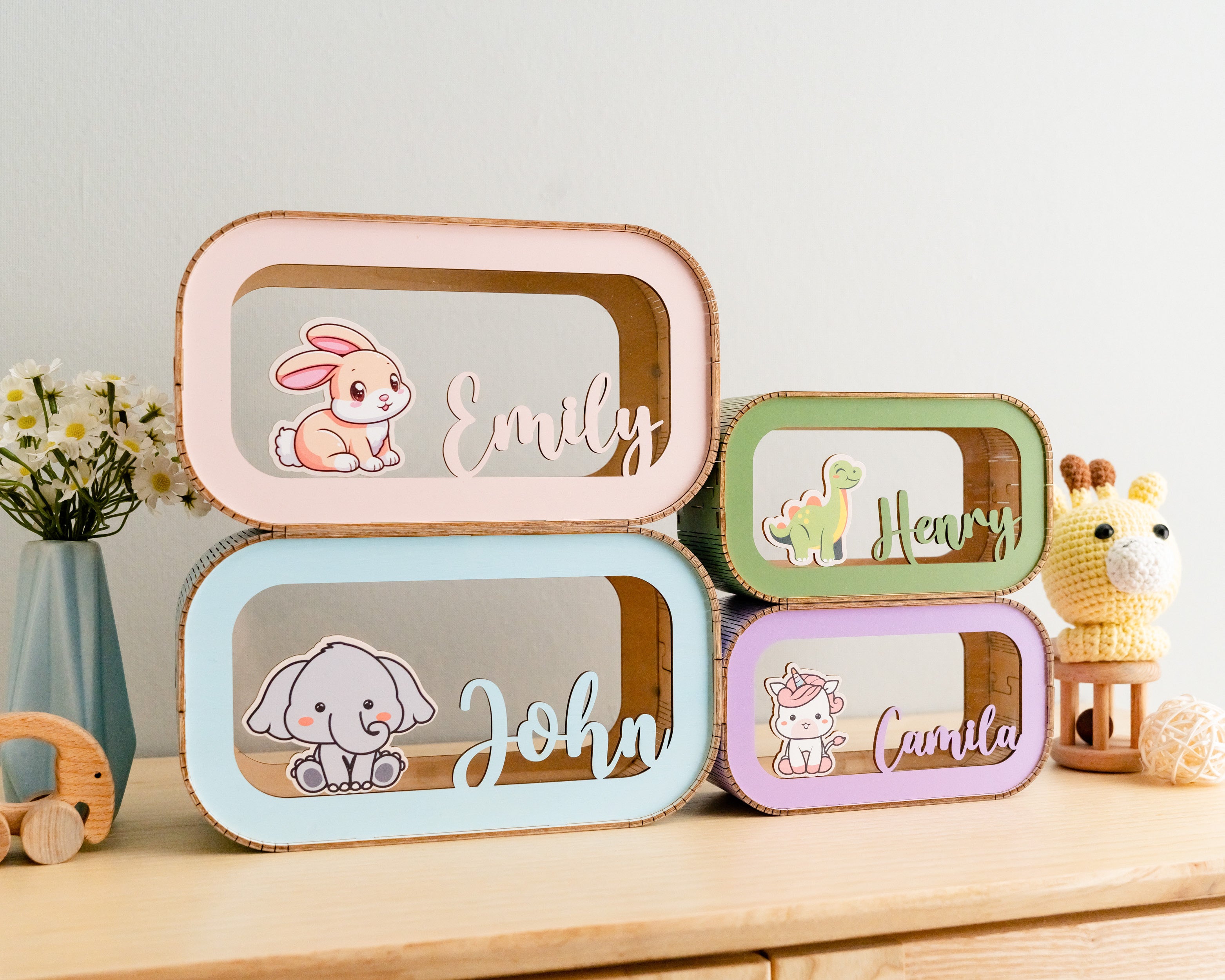 Personalized Wooden Money Box for Baby's First Birthday