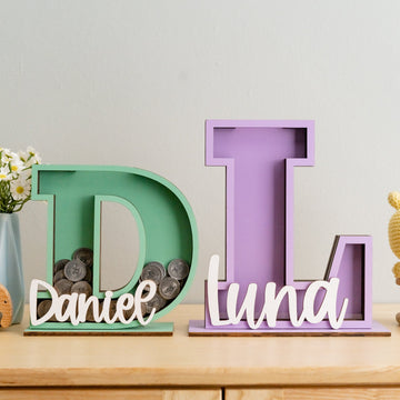 Personalized Letter Piggy Bank Wood Acrylic Kids Money Bank E13
