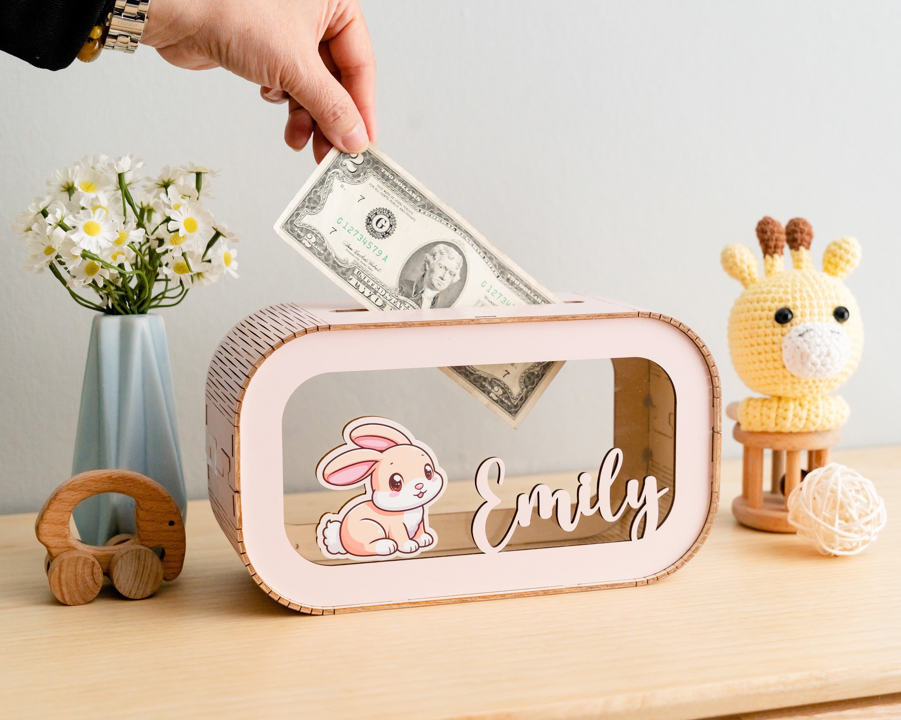 Personalized Wooden Money Box for Baby's First Birthday